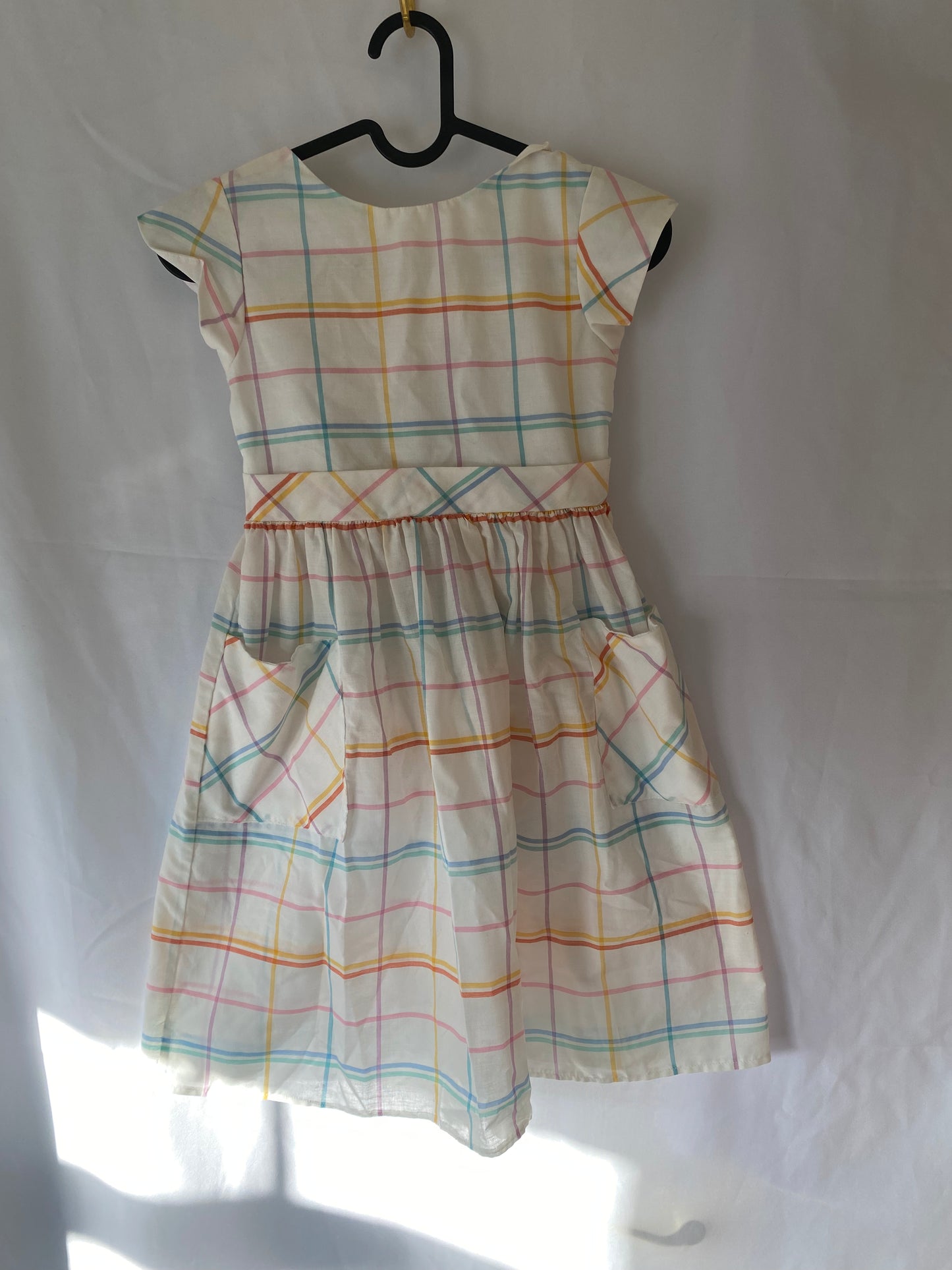 Vintage Kids White Dress w/Multi-Colored Stripes