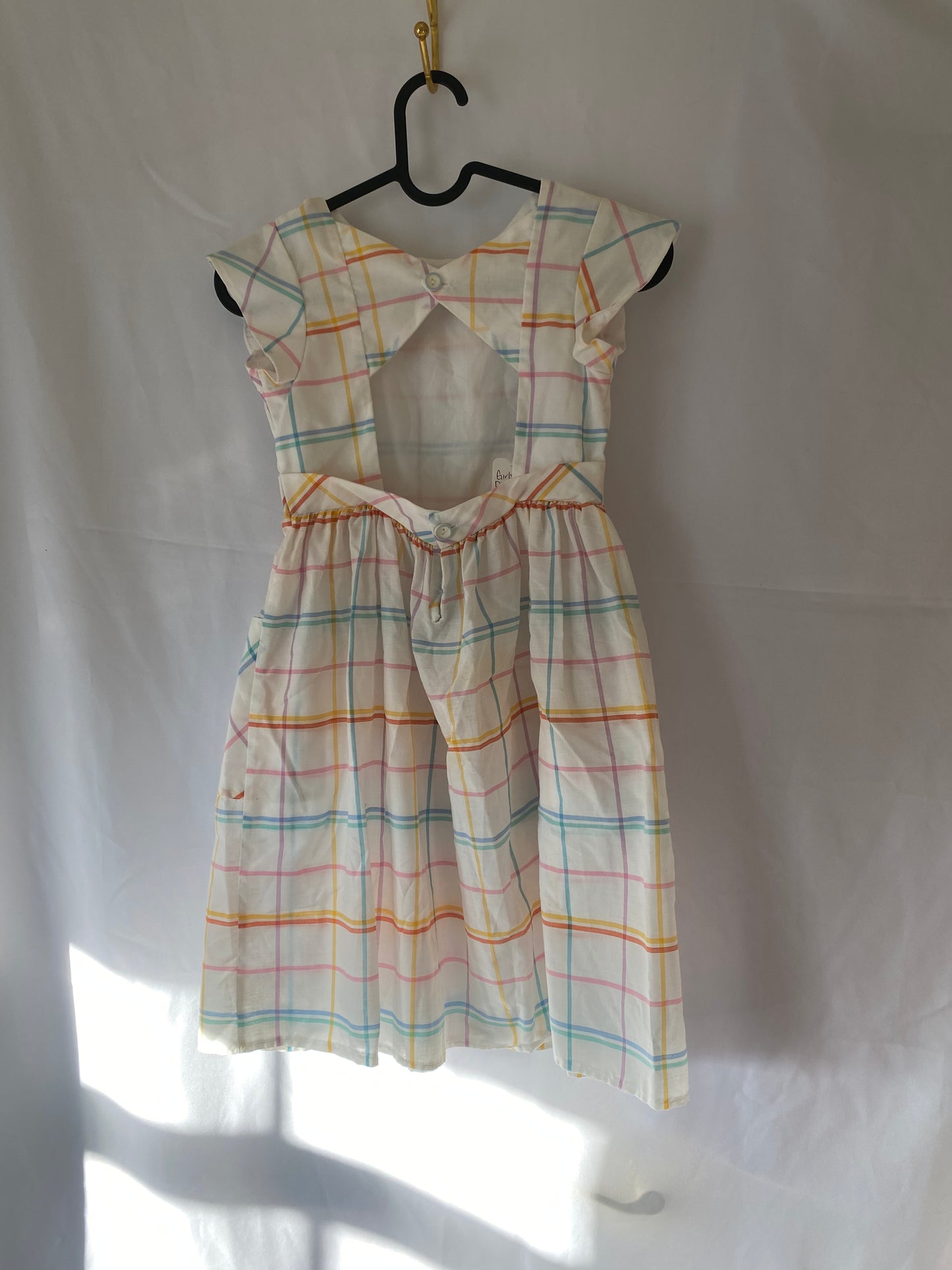 Vintage Kids White Dress w/Multi-Colored Stripes