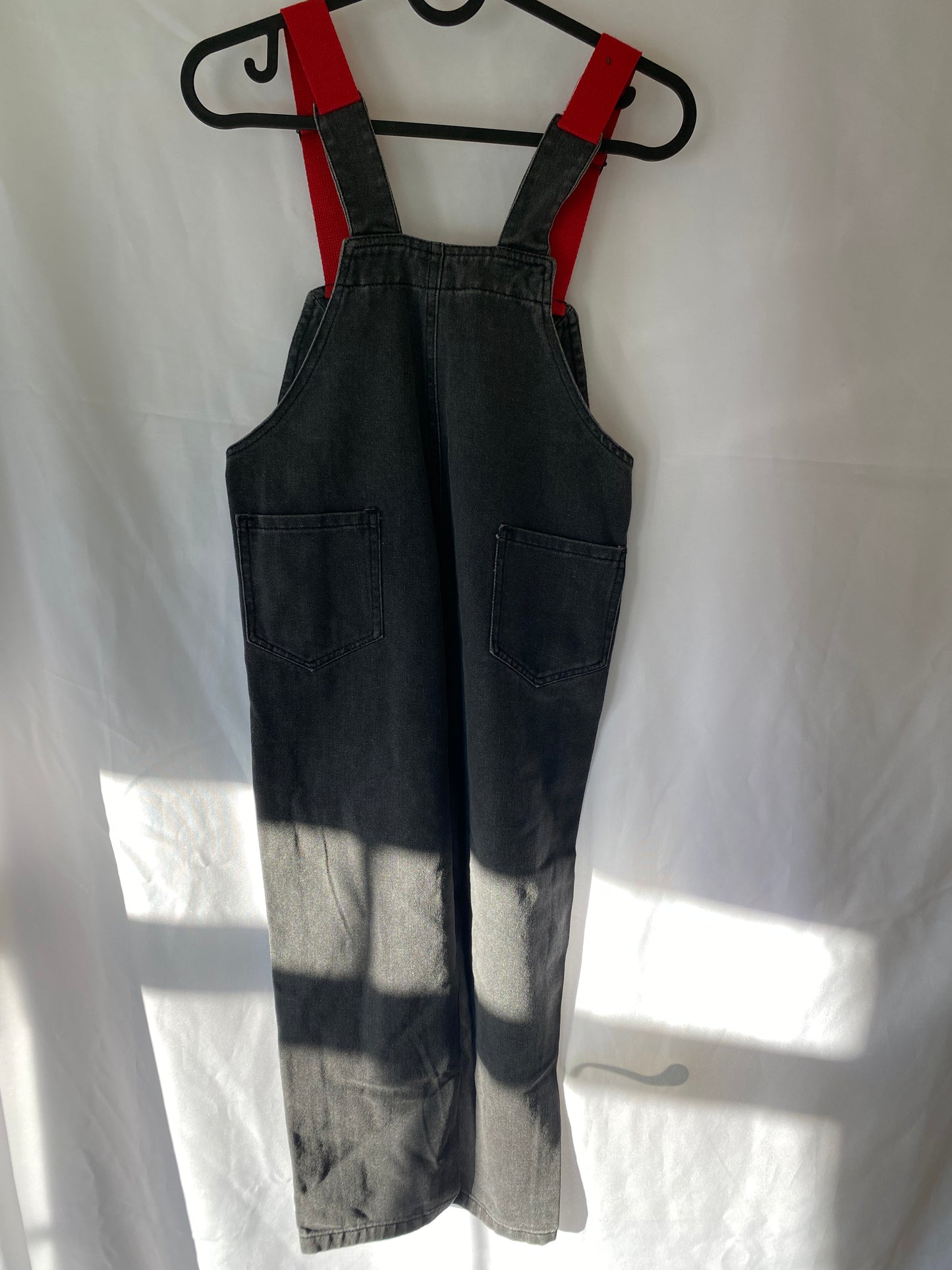 Kids Black Jean Overalls w/Red Straps
