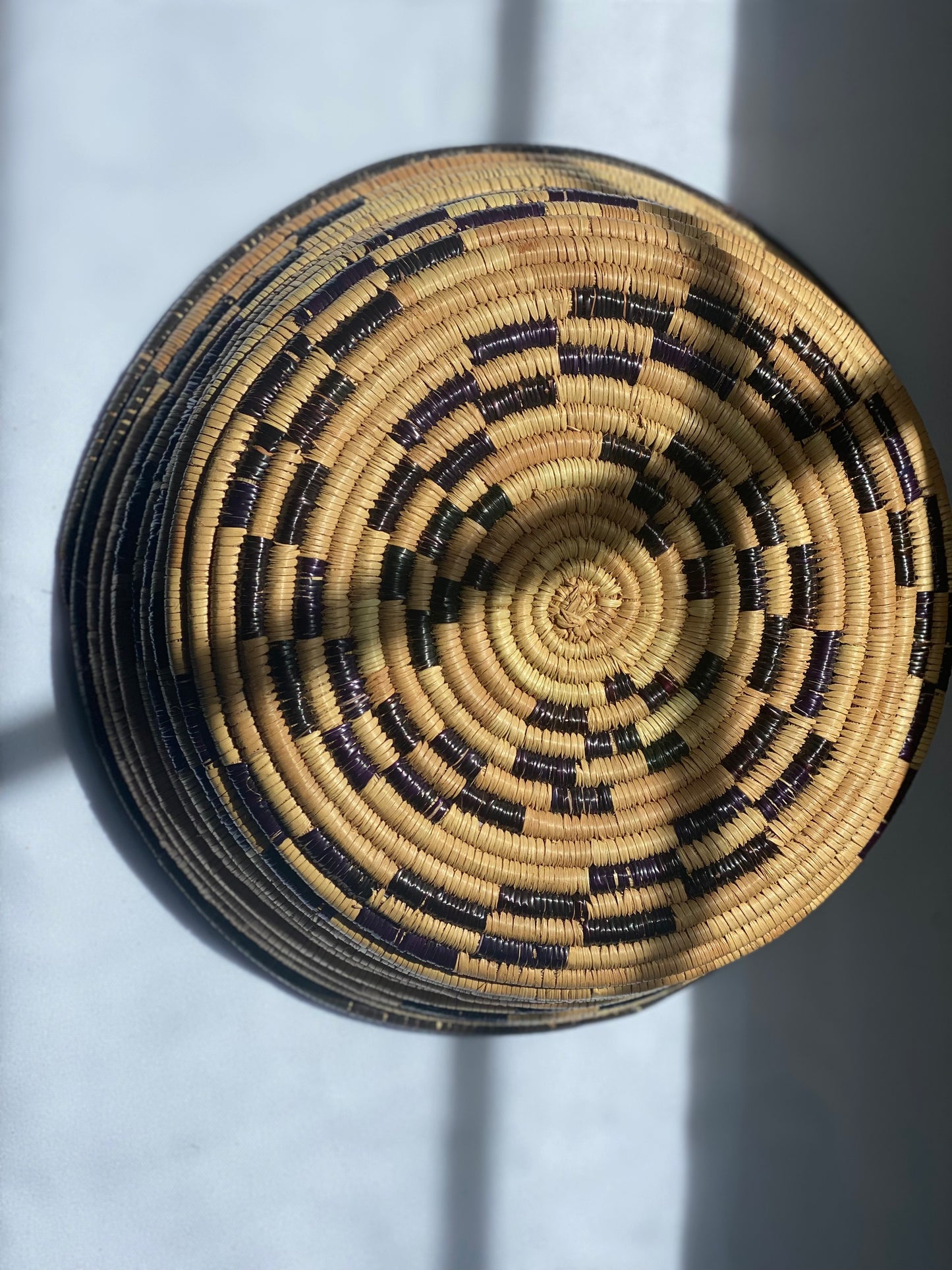 Black, Purple & Natural Tan Woven Basket