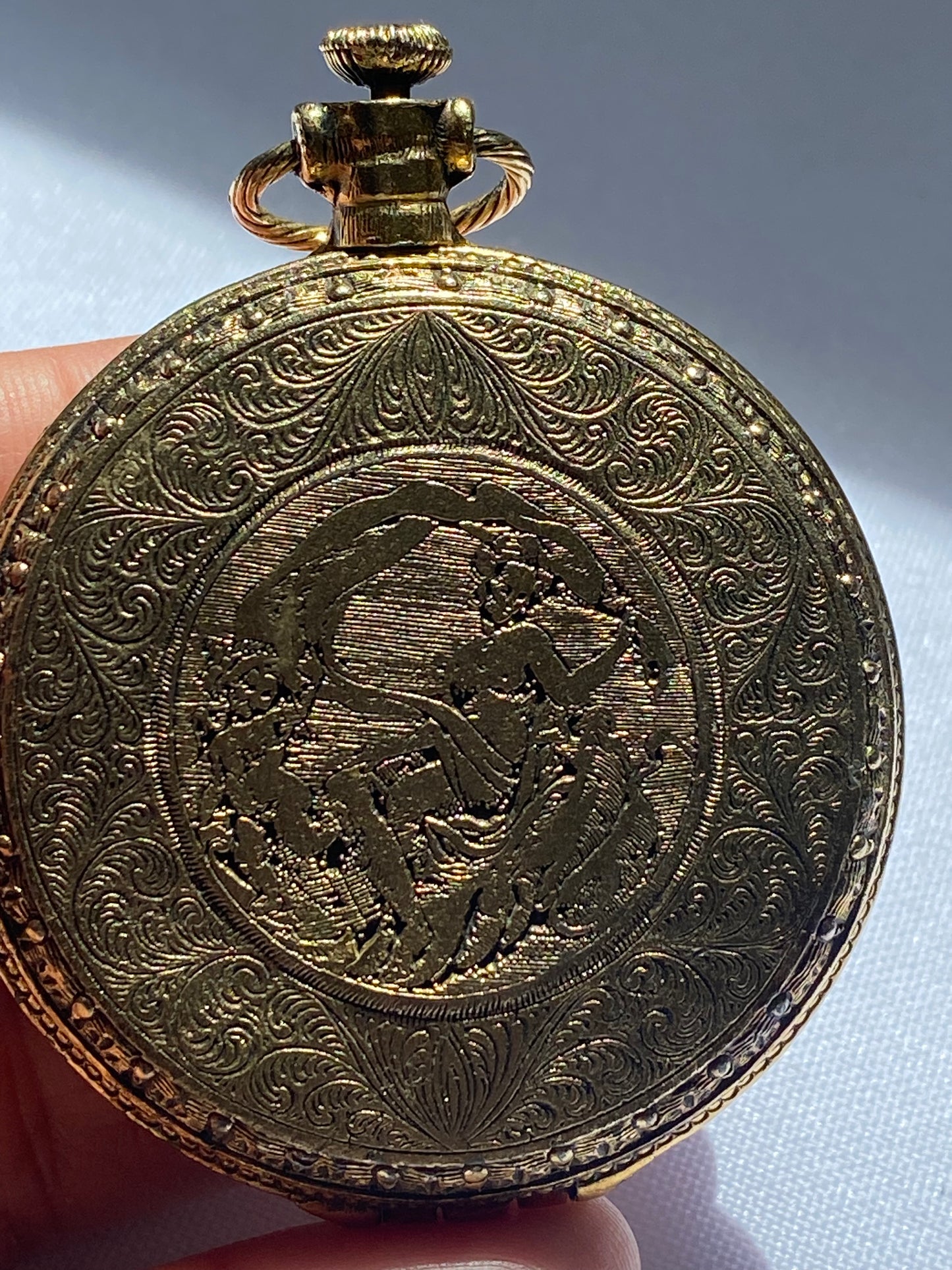 Gold Tone Compact Pendant with Mirror