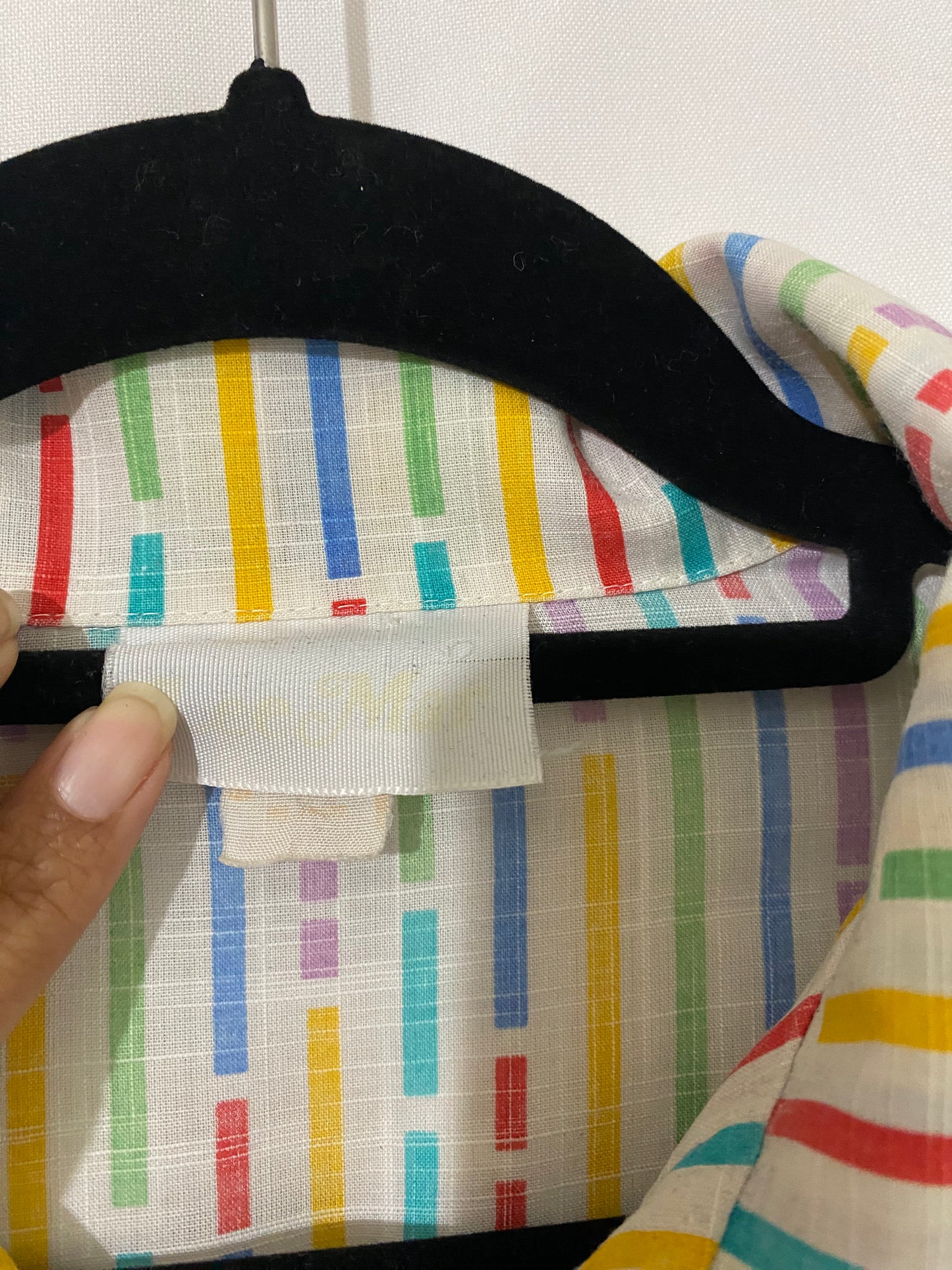 Striped Blue, Red, Yellow, Purple, Green Ruffled Shirt