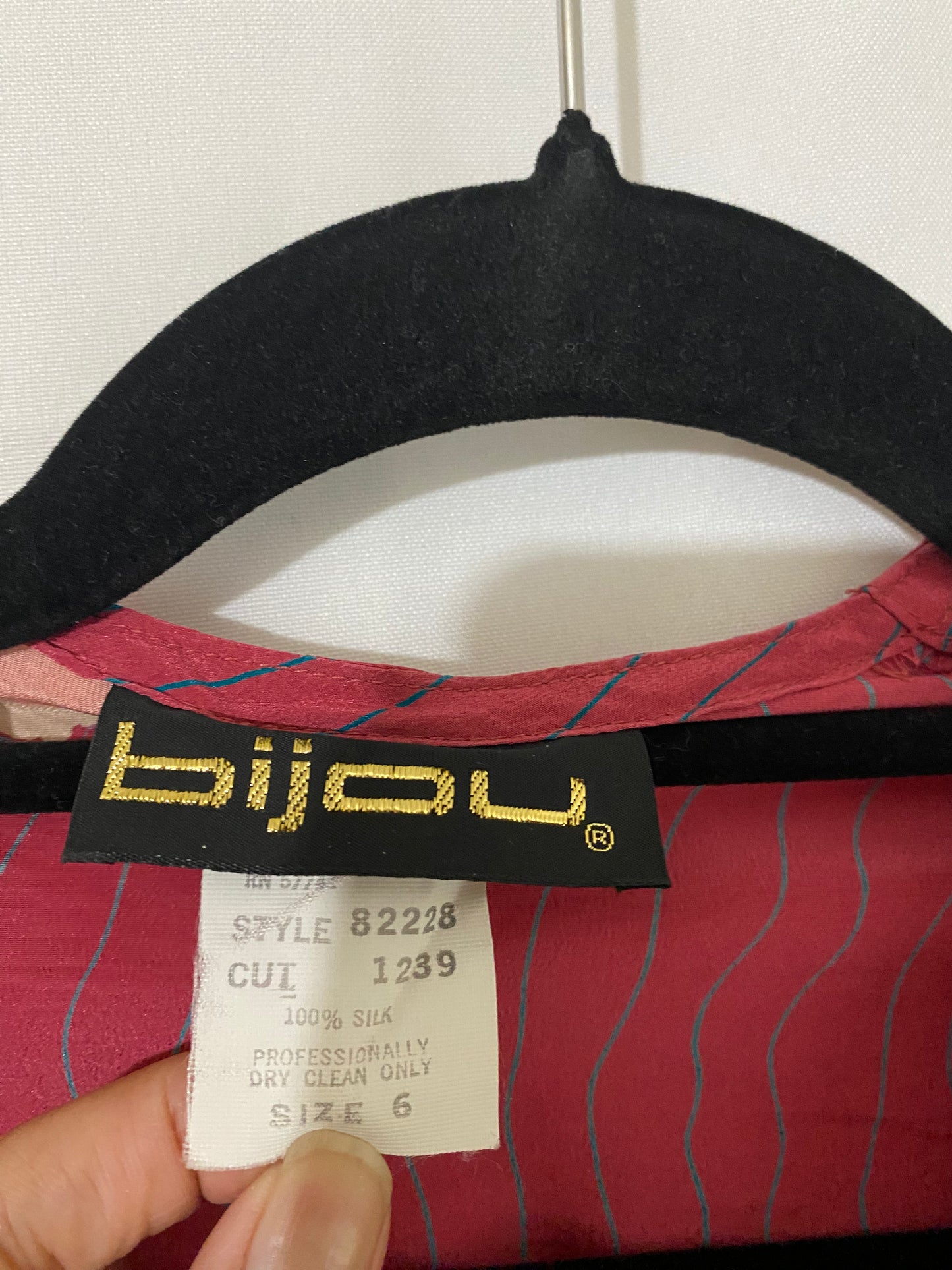 Pink Floral Silk Wrap Dress with Blue Stripes