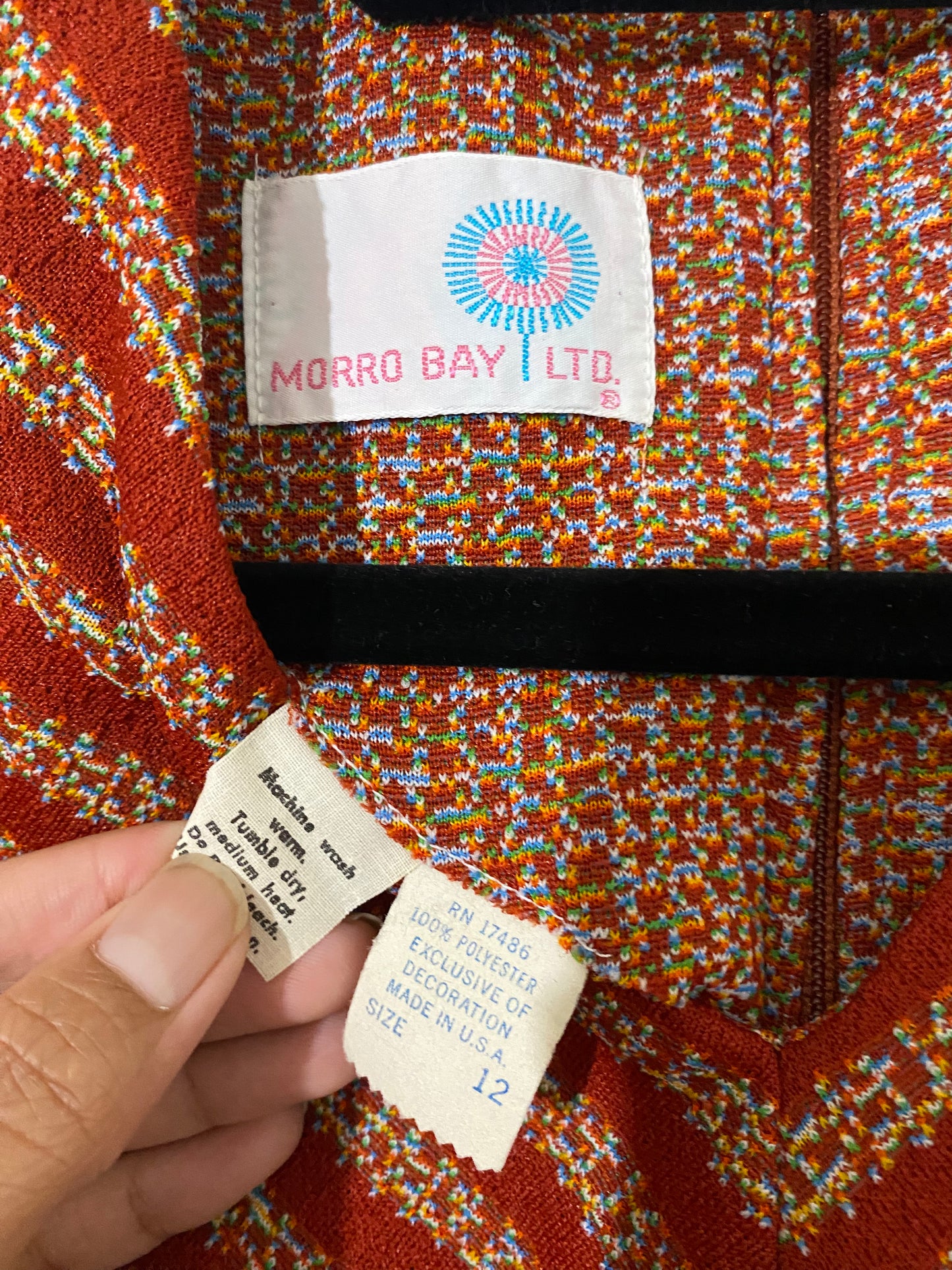 1970's Red V Neck Diagonal Stripped Mod Dress