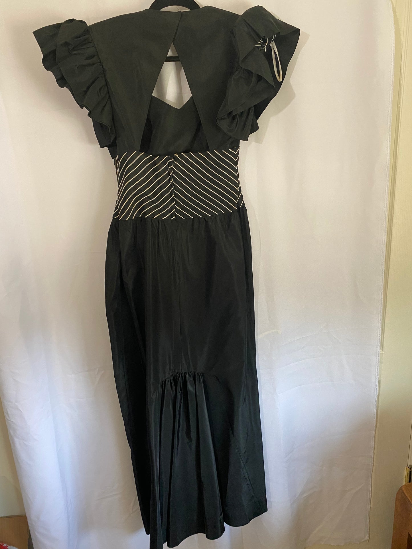 Black 1980's Double Puff Sleeve Formal Dress
