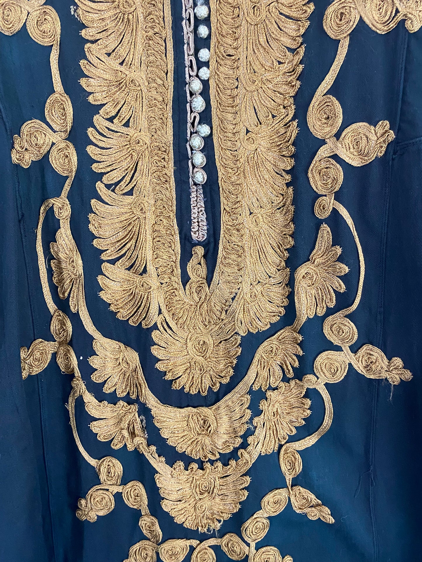 Black Traditional Garment with Brown Scrolling Design