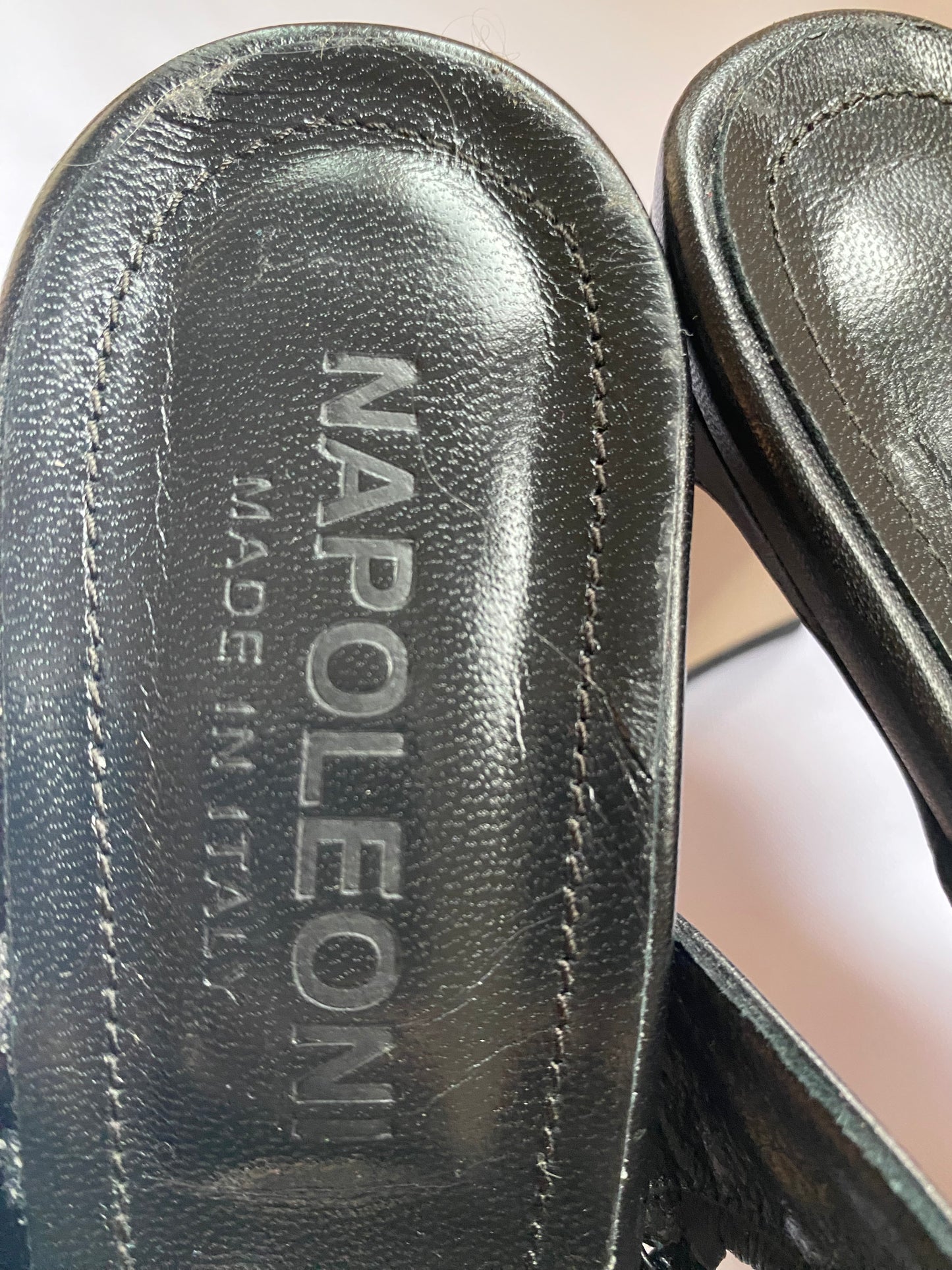 Black Leather Netted Napoleoni Mules