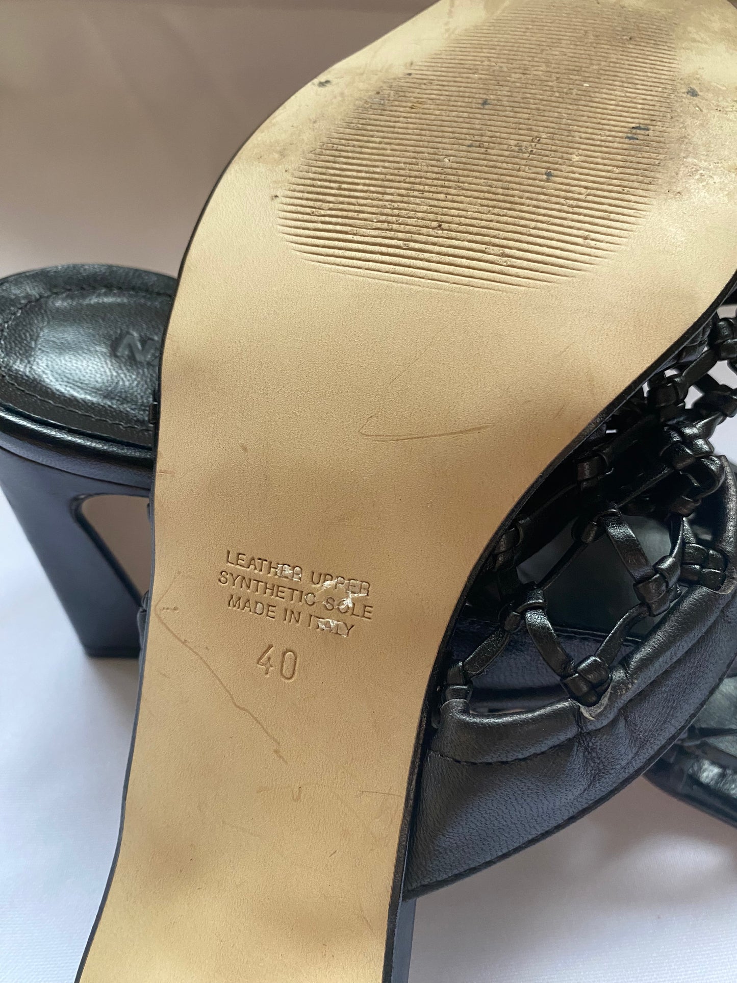 Black Leather Netted Napoleoni Mules