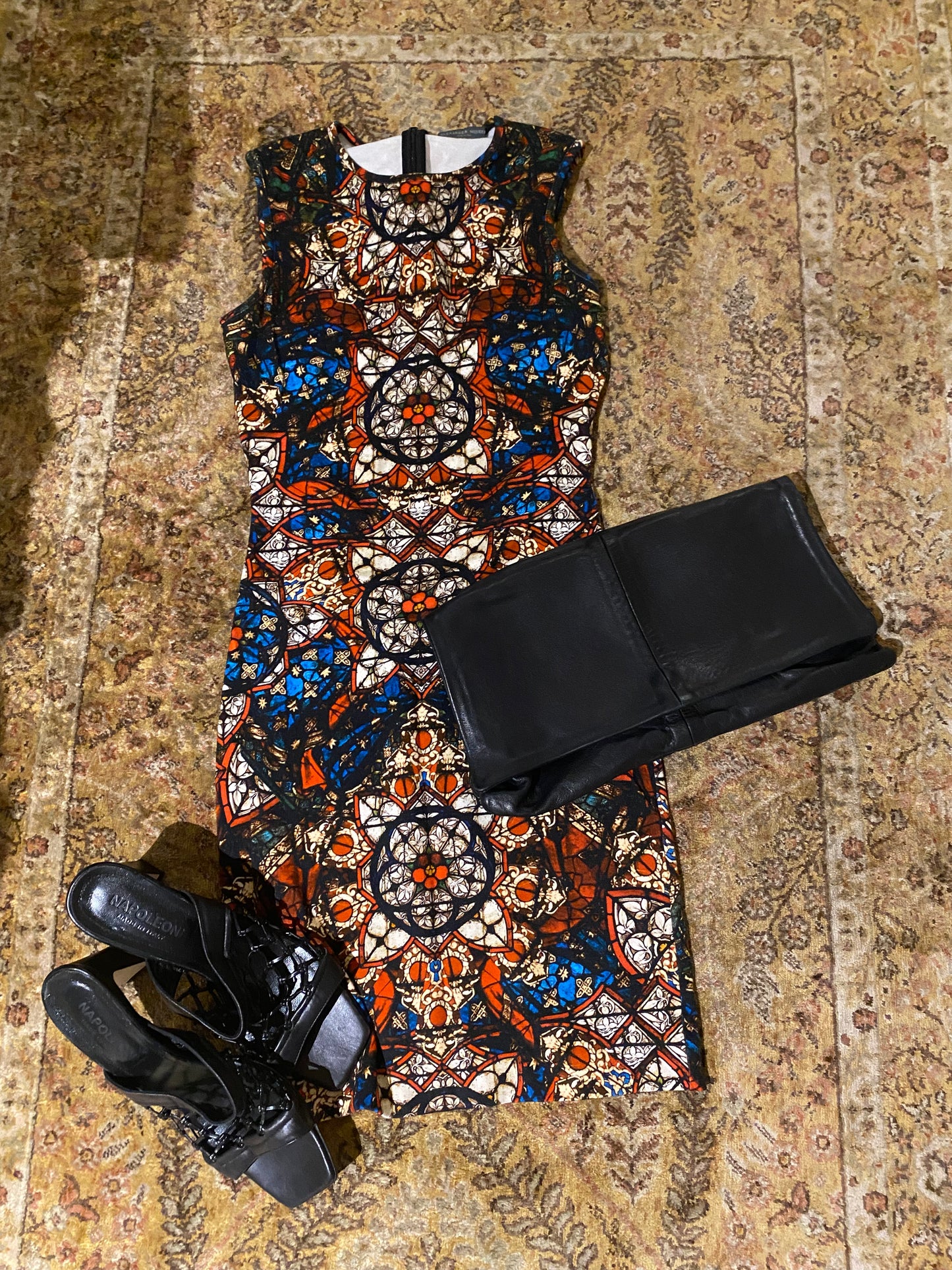 Black Leather Netted Napoleoni Mules