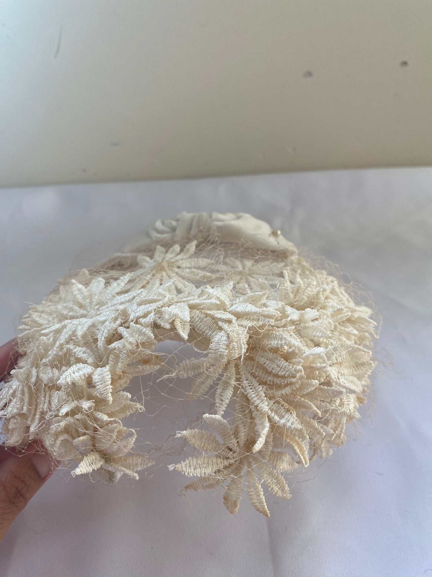 Cream Flower Headband Hat with Velvet Bow