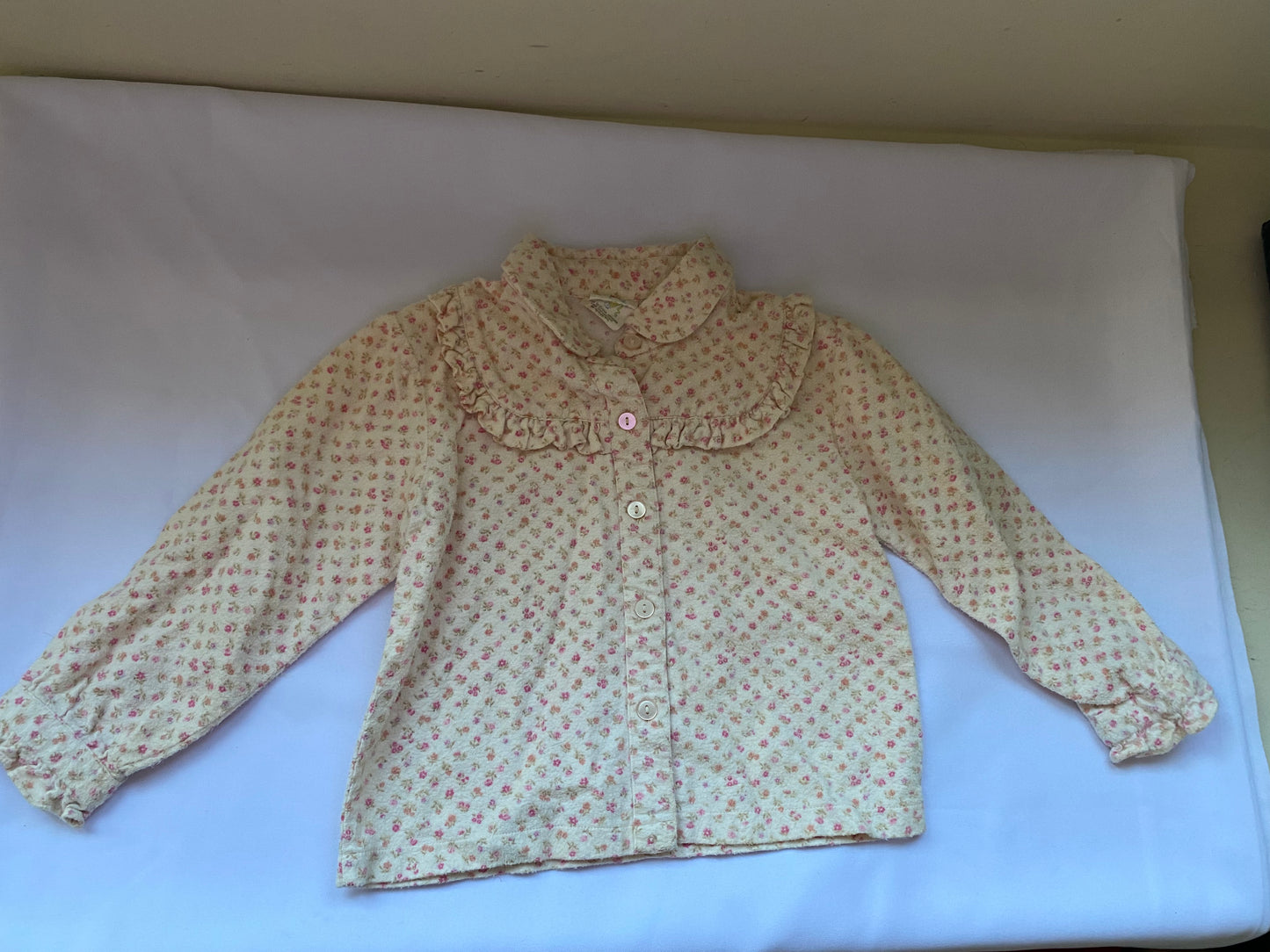Kid's Thick Cream Long Sleeve Shirt with Pink Flowers
