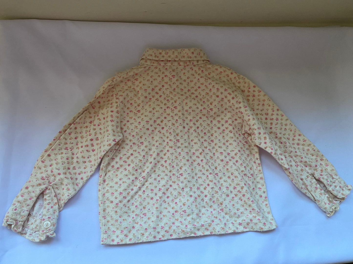 Kid's Thick Cream Long Sleeve Shirt with Pink Flowers
