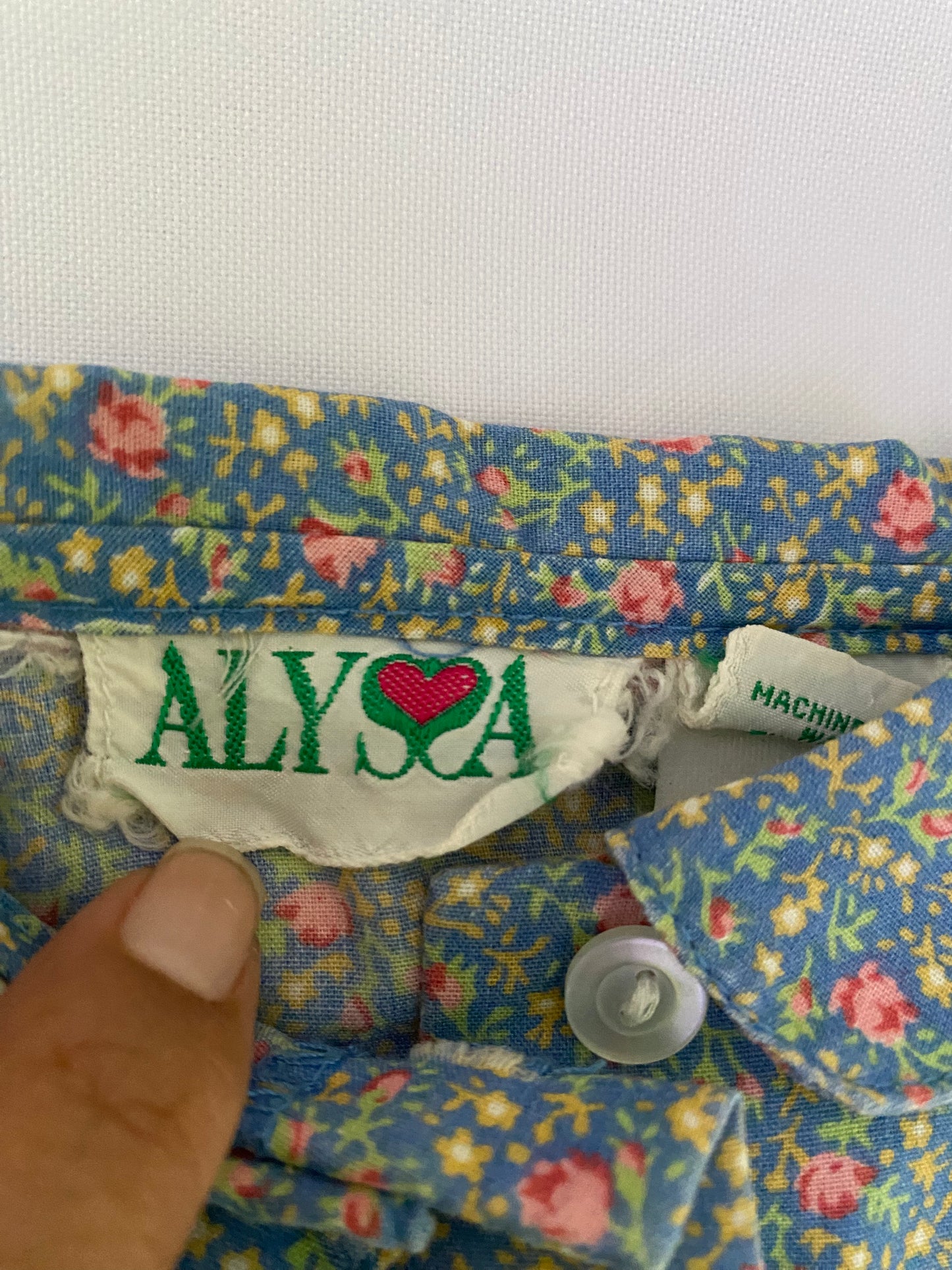 1980s Kid's Blue Long Sleeve with Pink Flower Shirt