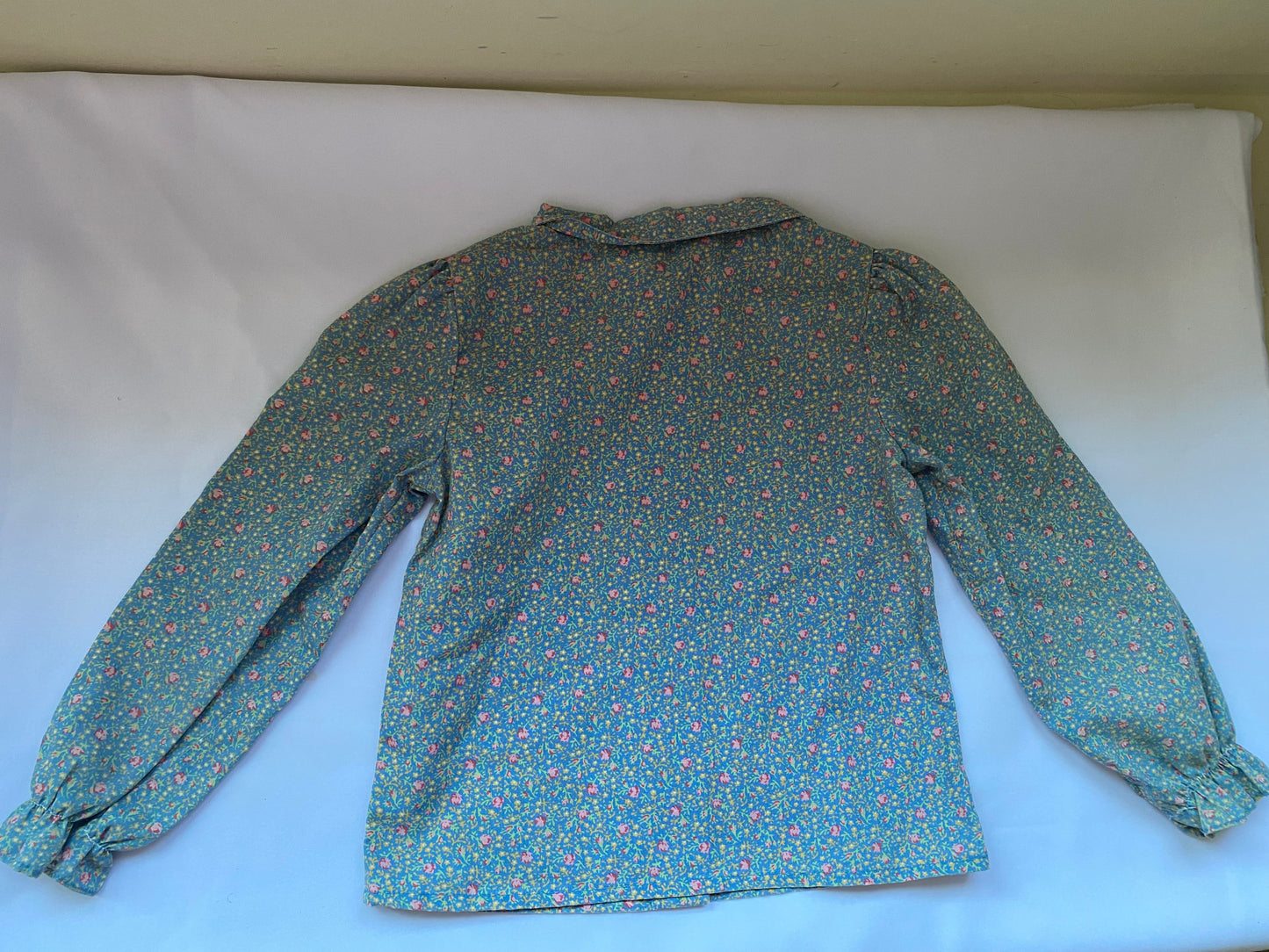 1980s Kid's Blue Long Sleeve with Pink Flower Shirt