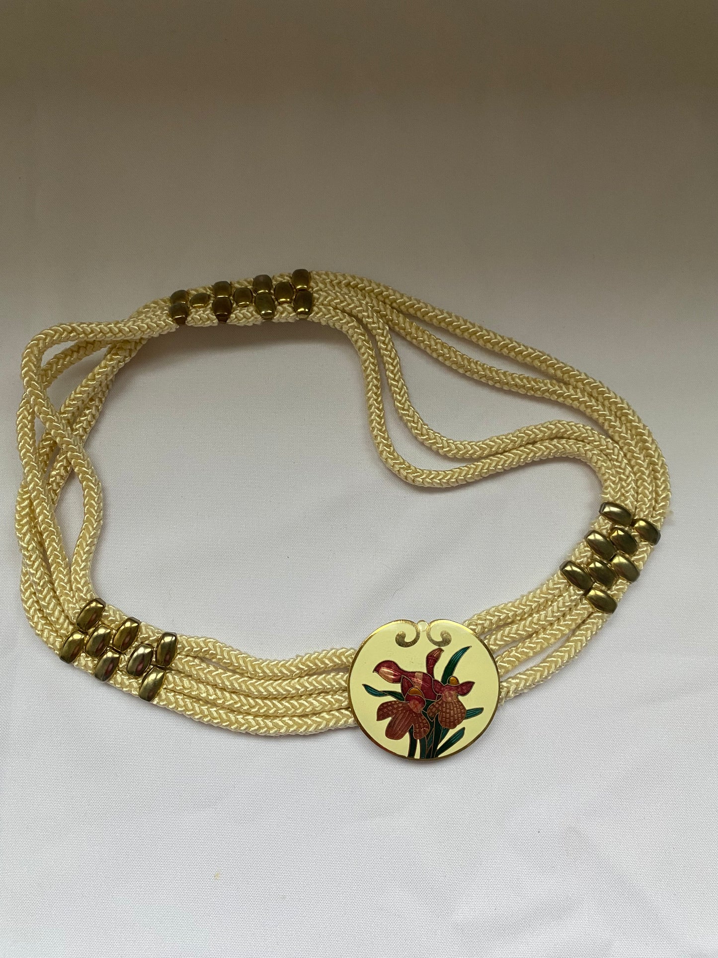 Silk Rope Belt with Orchid Cloisonne Buckle