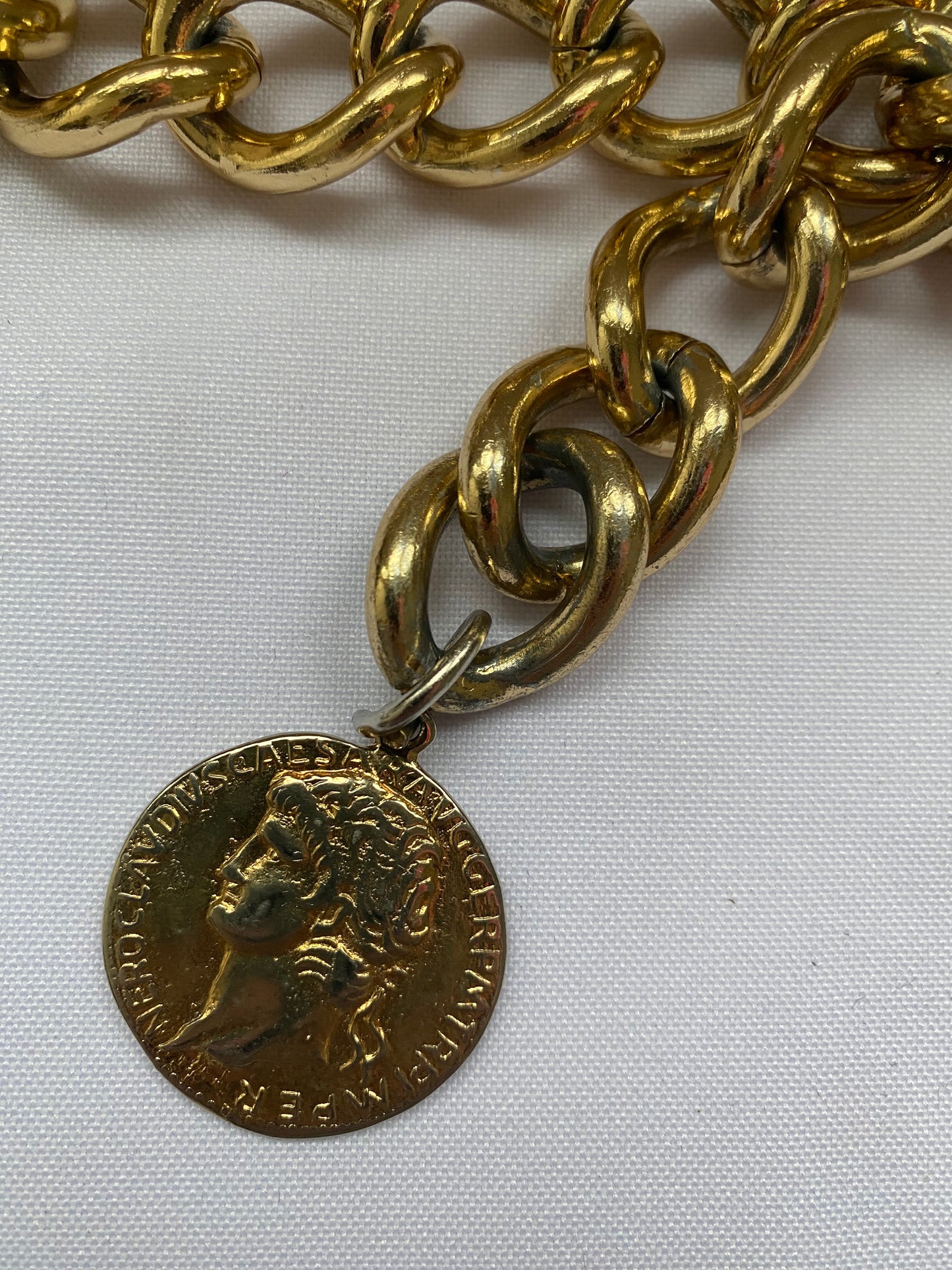 Gold Tone Chain Belt with Coin