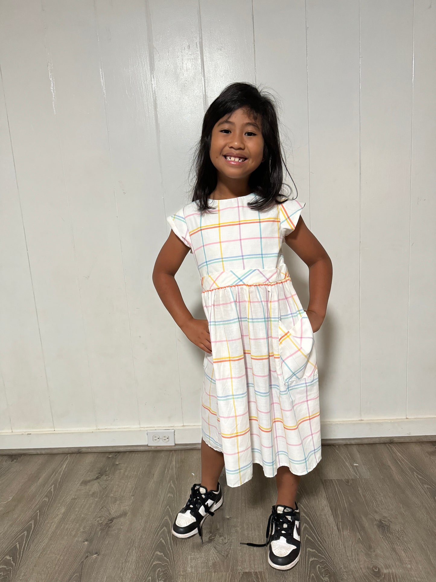 Vintage Kids White Dress w/Multi-Colored Stripes