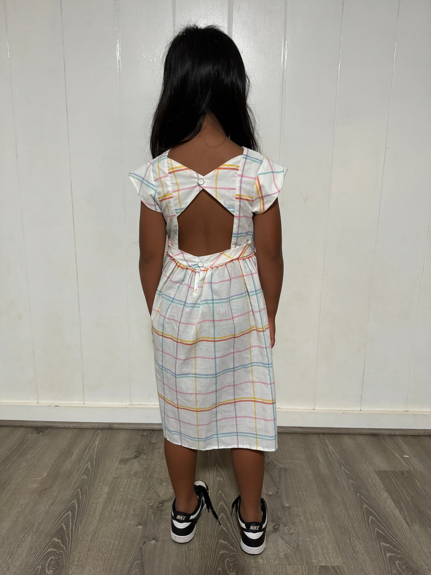 Vintage Kids White Dress w/Multi-Colored Stripes
