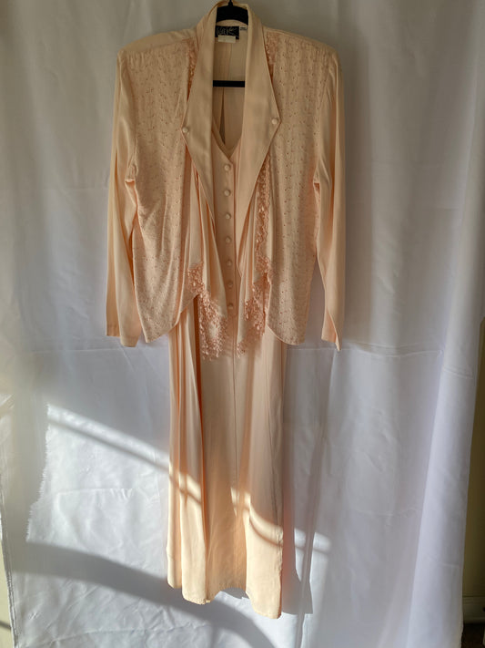 80s Light Pink Maxi Dress w/Jacket