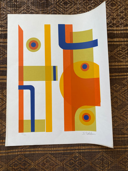 1970 Geometric Silkscreen Print by S. Caldern