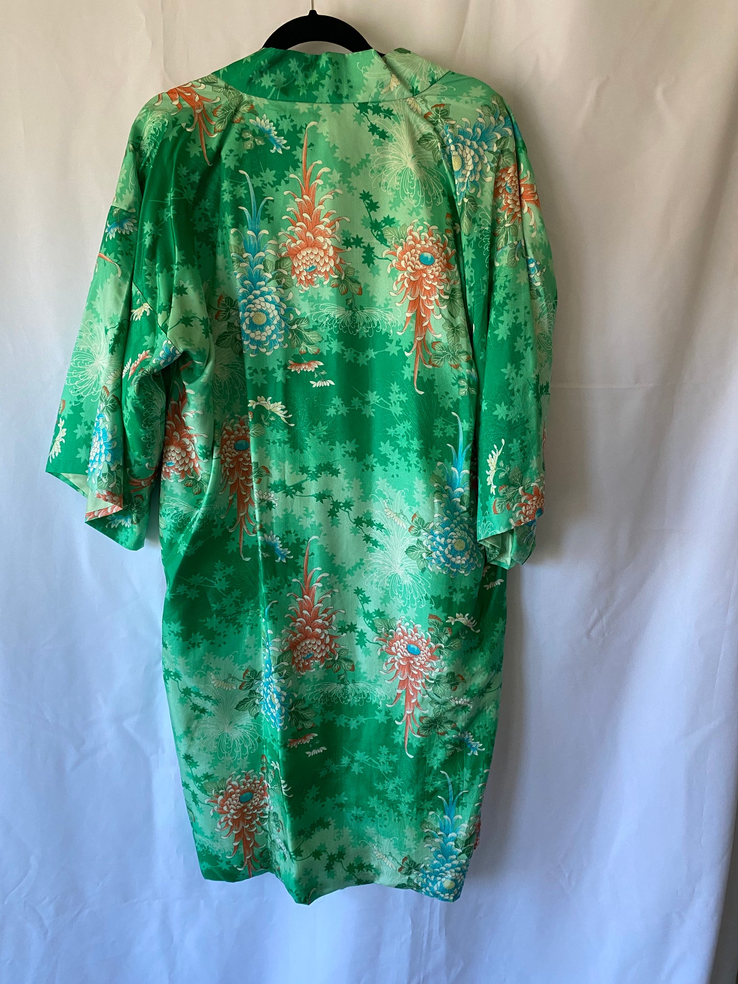 Green & Peach Silk Japanese Kimono