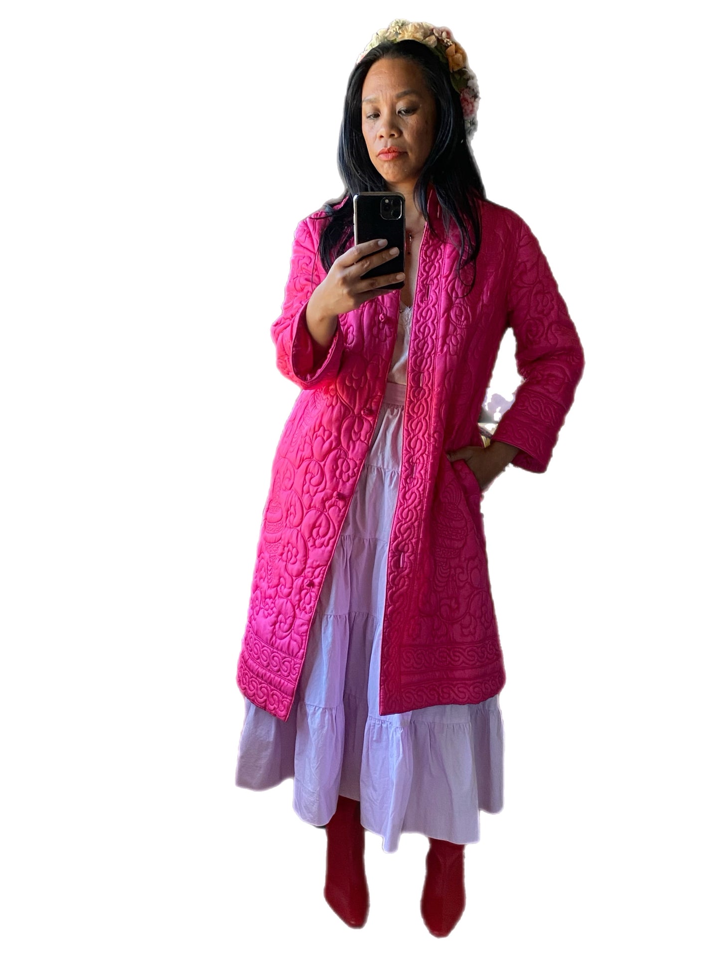 Hot Pink Silk Quilted Jacket