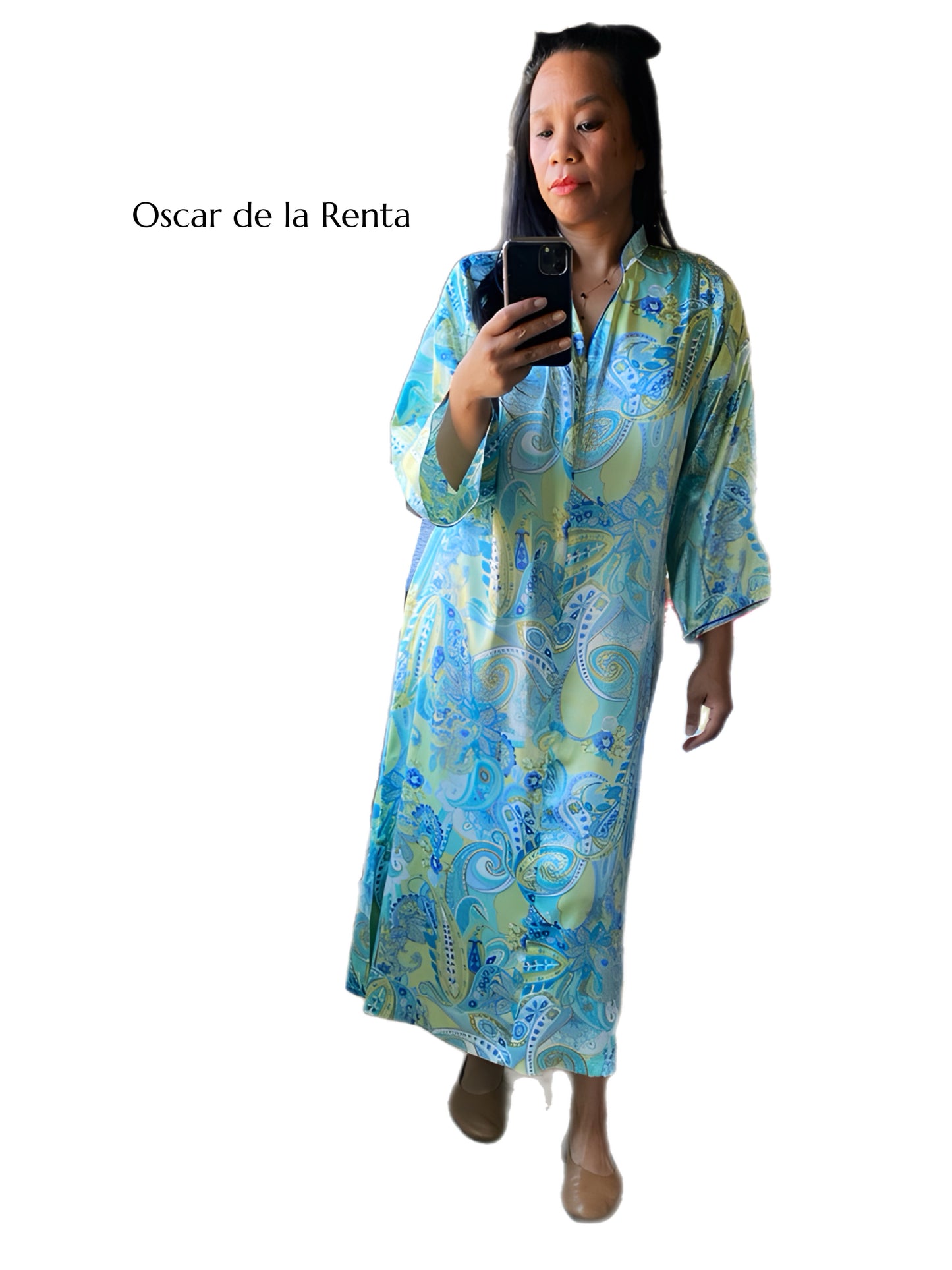 Oscar de la Renta Long Blue Kaftan Dress