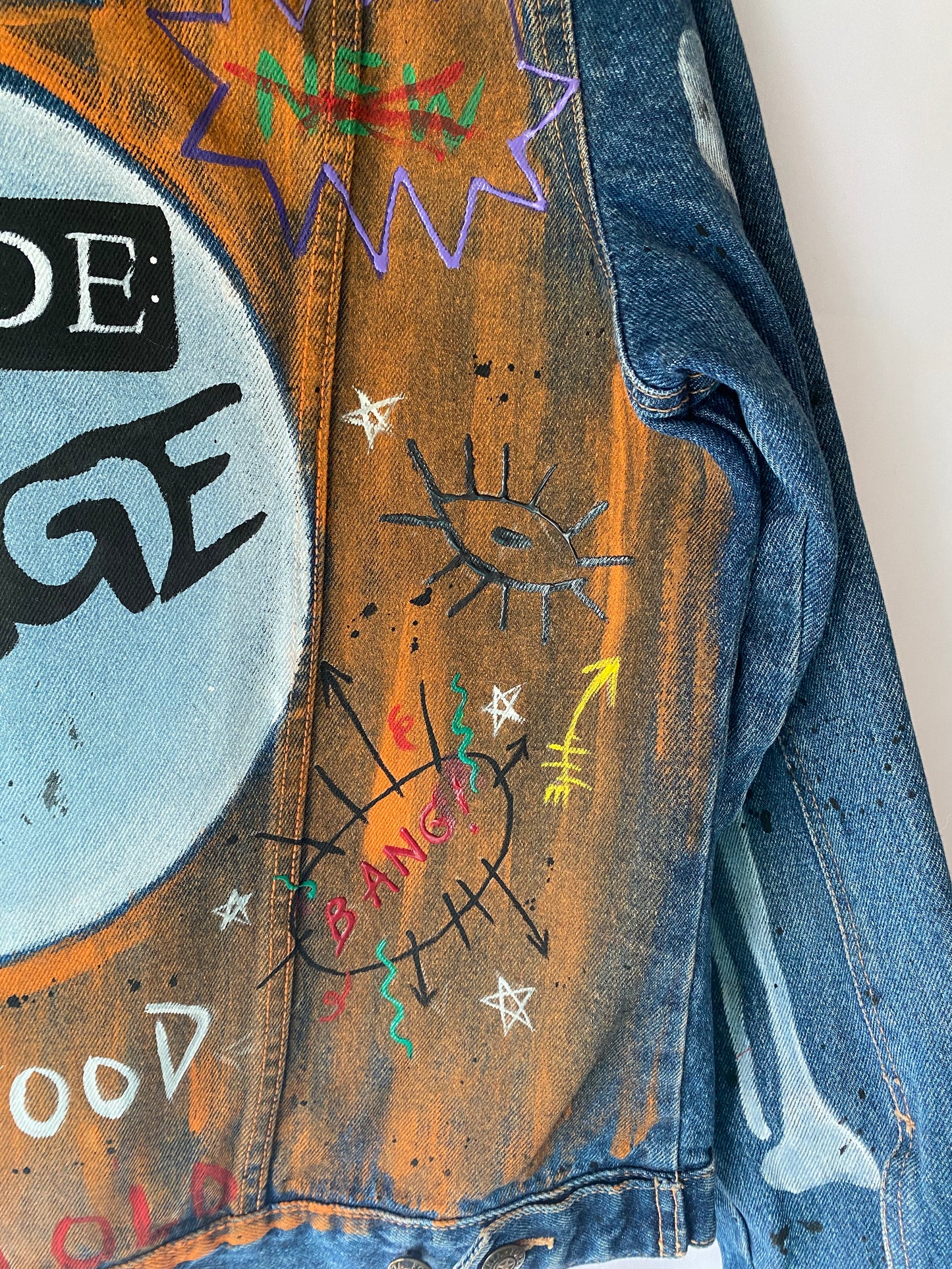 Hand Painted Vintage Jean Jacket Basquiat Inspired