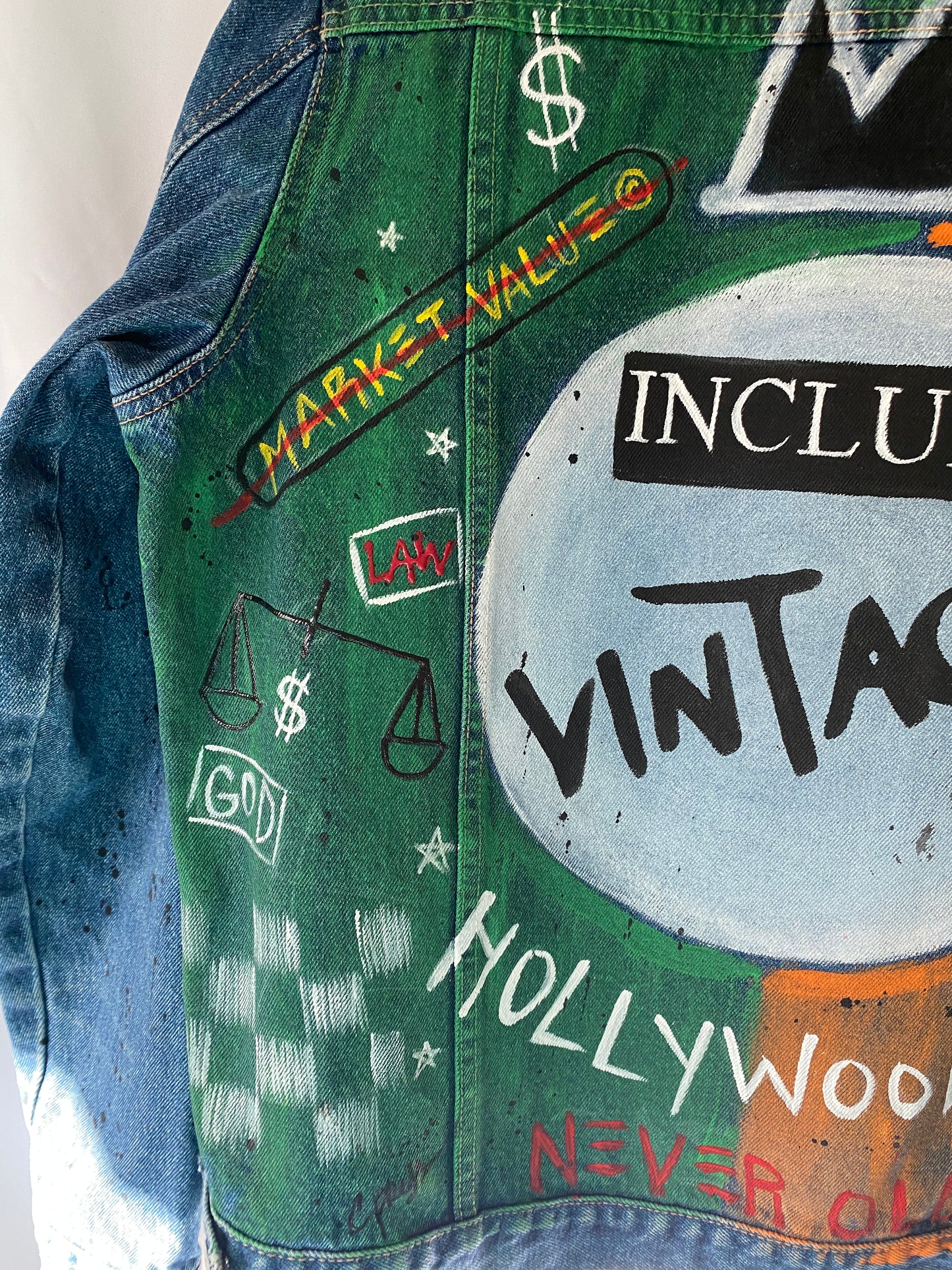 Hand Painted Vintage Jean Jacket Basquiat Inspired