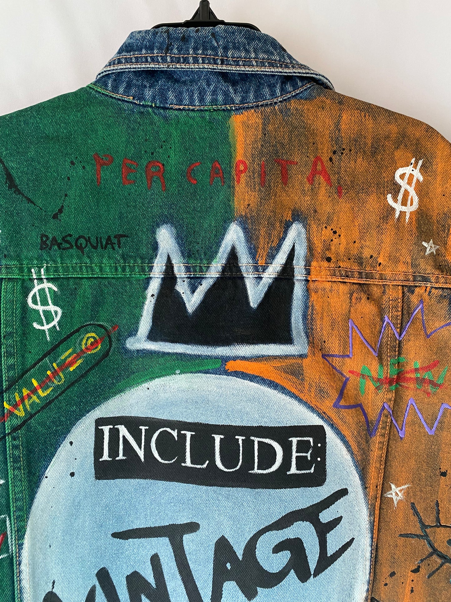 Hand Painted Vintage Jean Jacket Basquiat Inspired