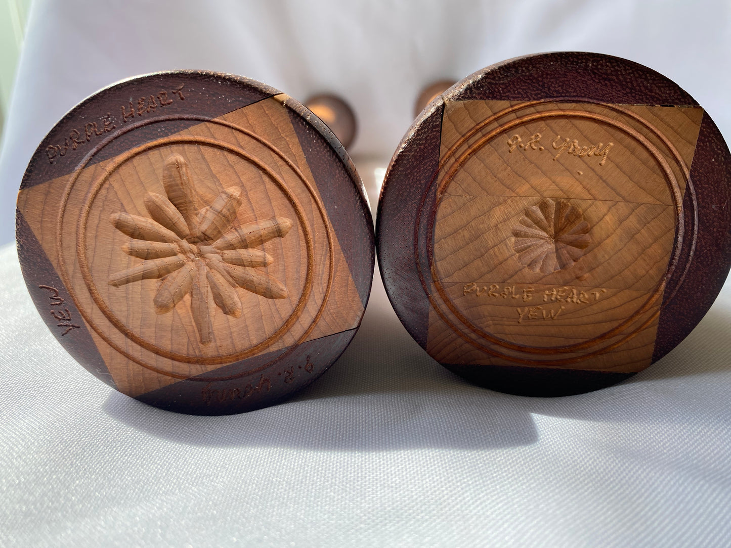 Pair of 2-Toned Wood Candlestick Holders Artist Signed