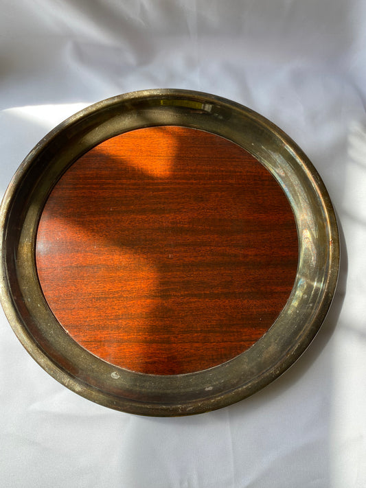 Wood & Silver Round Tray