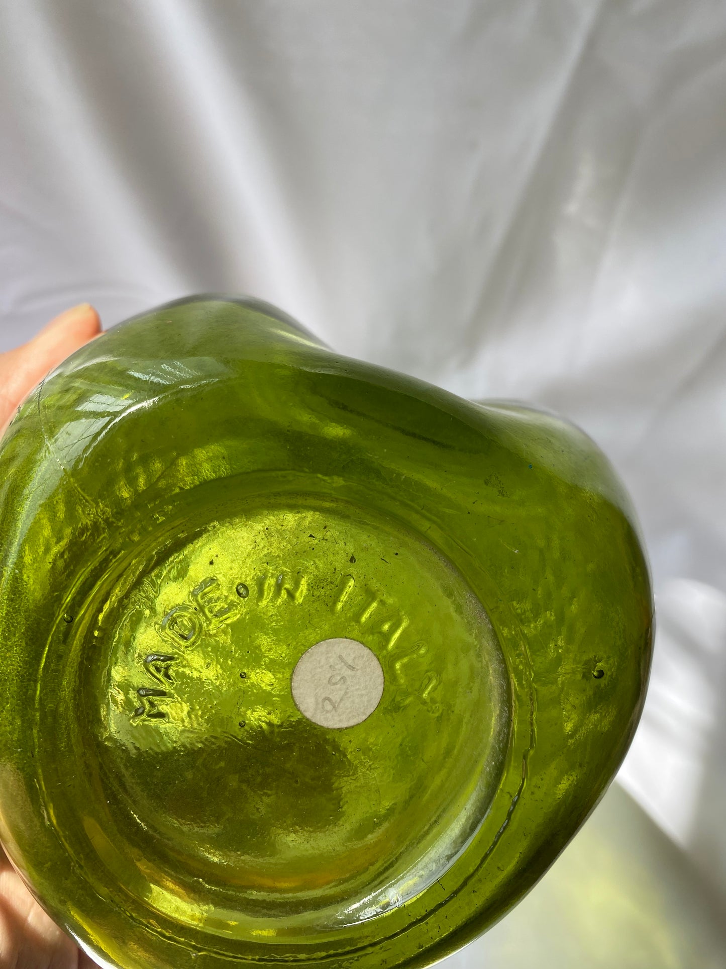 Light Green Italian Glass Vase with Diamond Etching