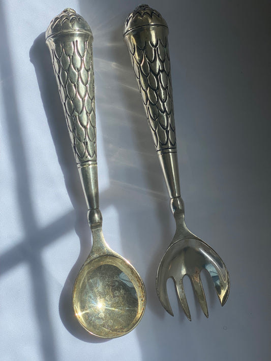 Silver Scalloped Salad Fork & Spoon Set