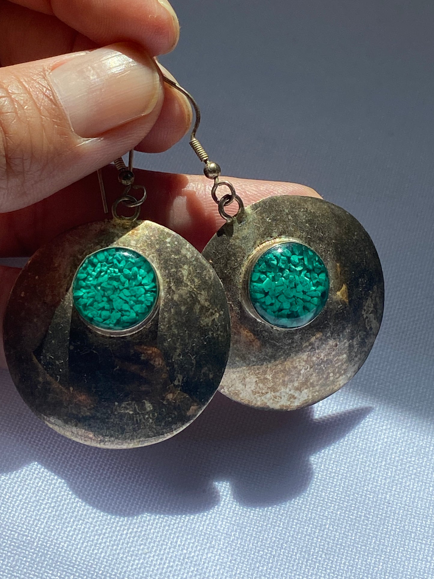 Sterling Silver Earrings with Green Accent