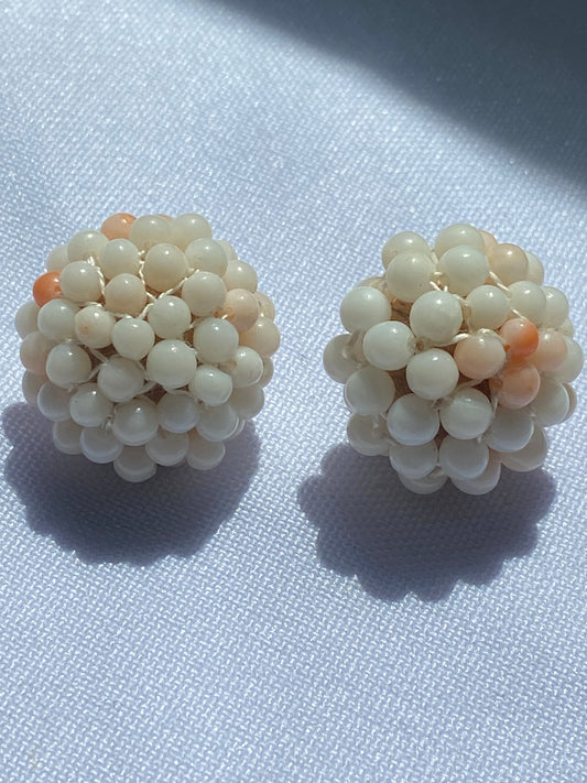 Cluster Cream & Light Pink Clip-on Earrings