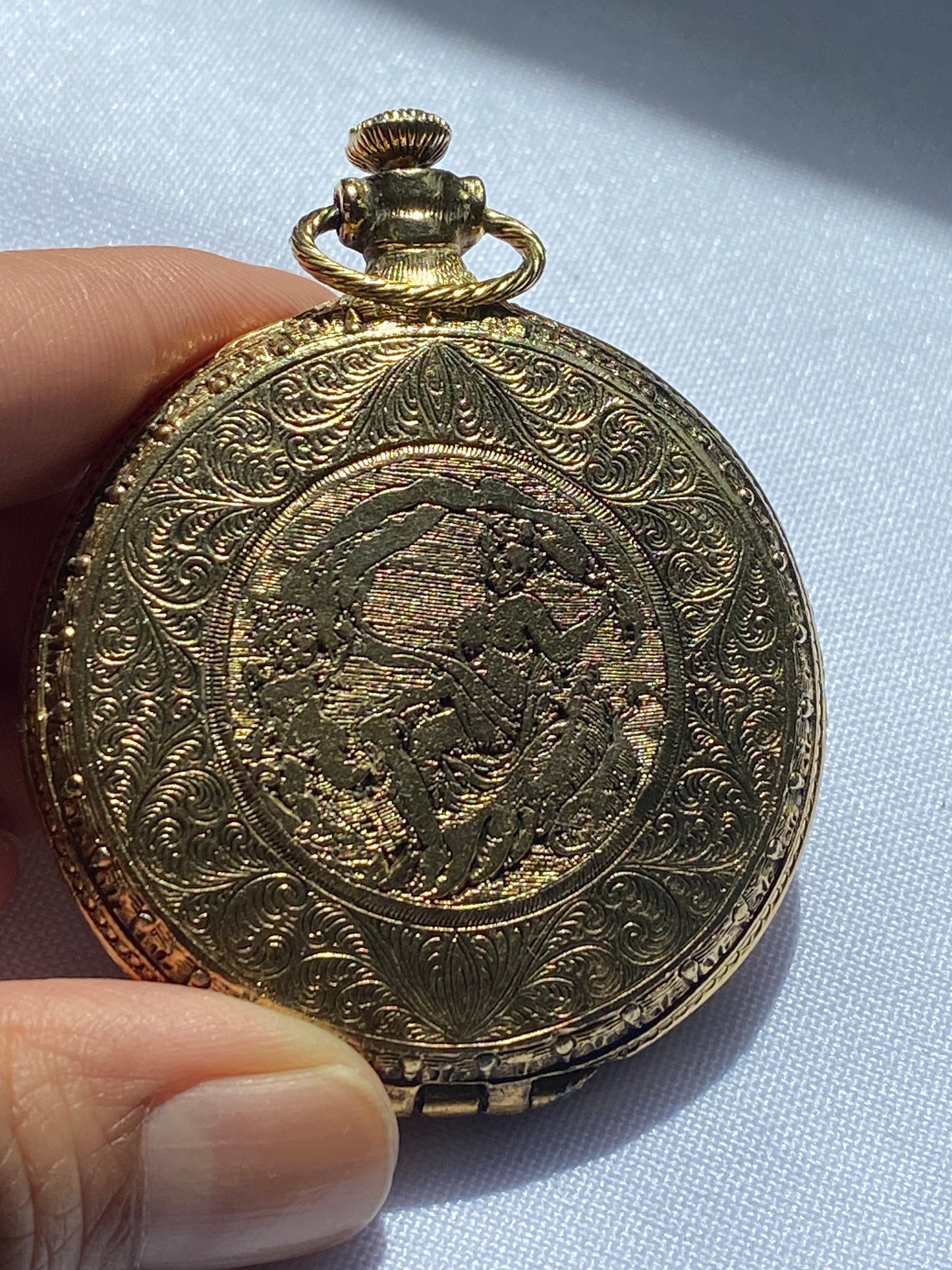 Gold Tone Compact Pendant with Mirror