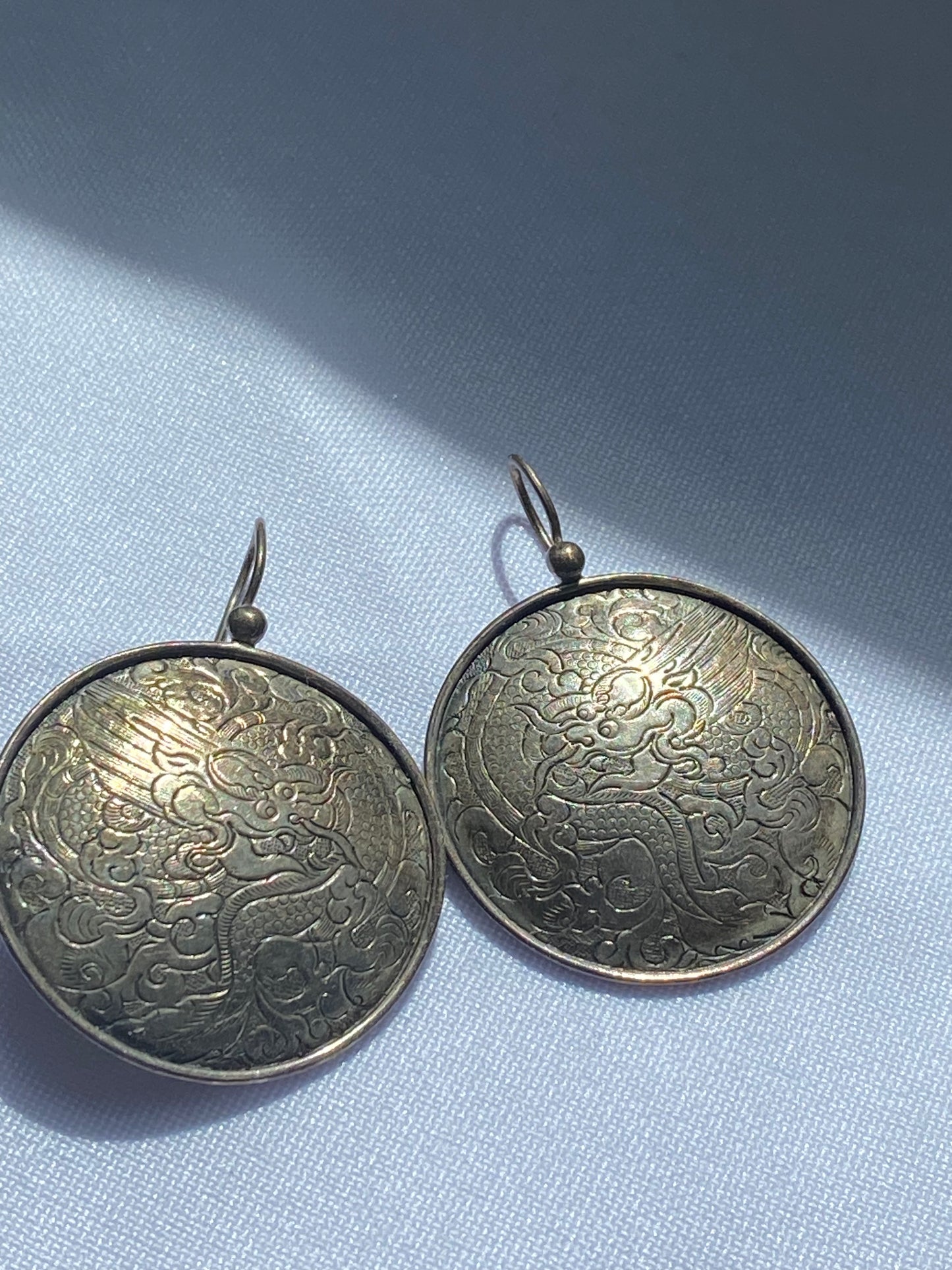 925 Silver Dragon Round Earrings