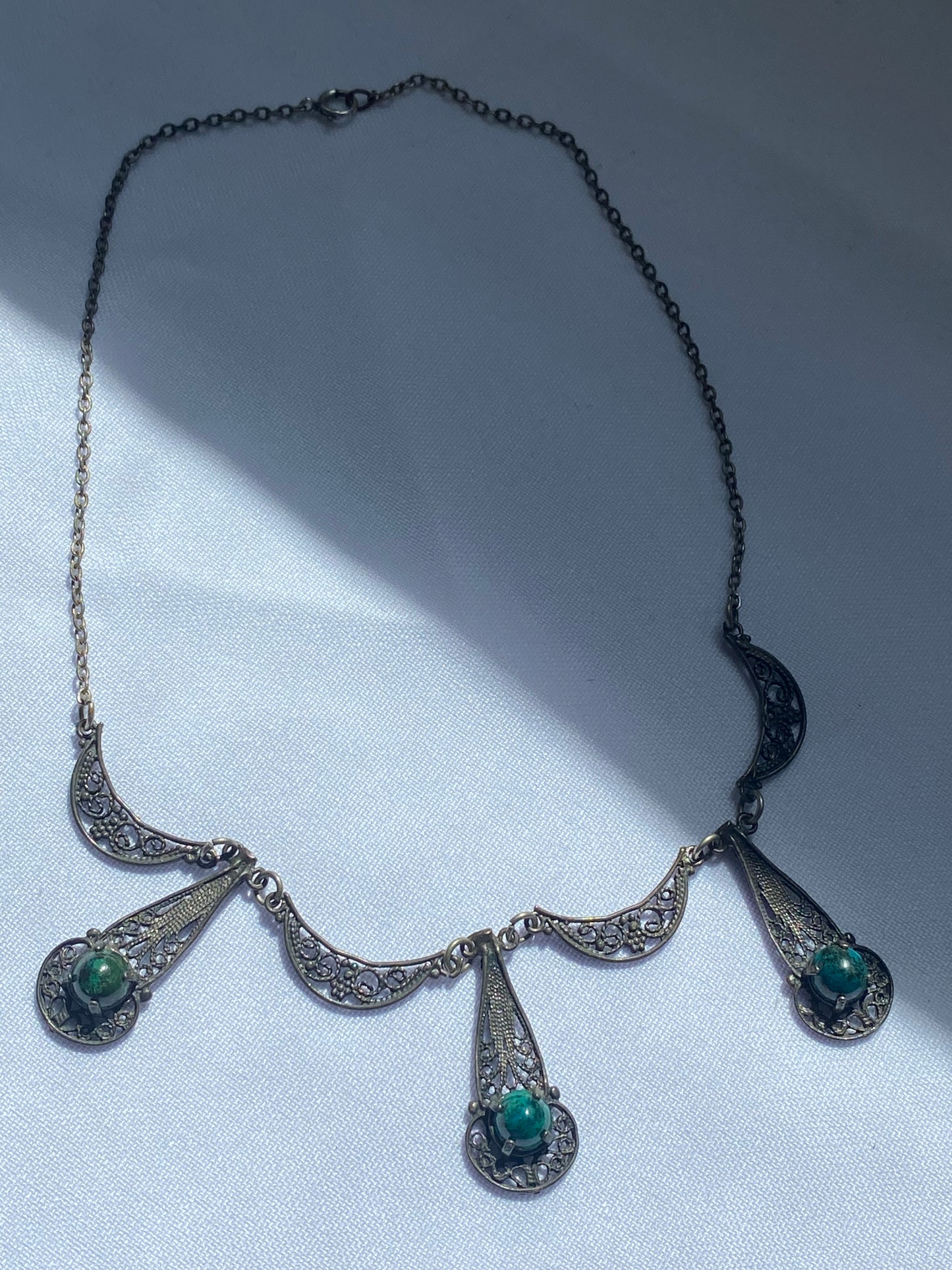 Sterling filigree with Green Stone Necklace
