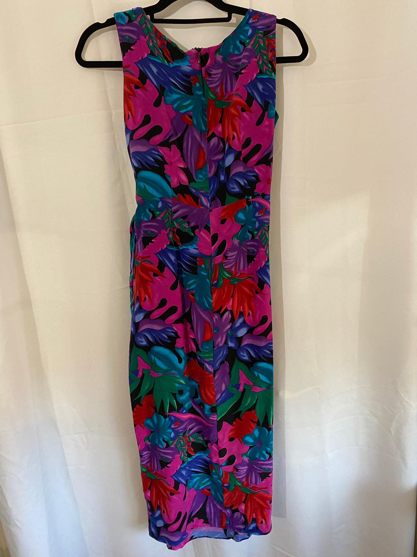 1980s Floral Print Silk Dress