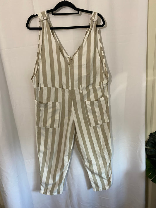 Tan/white Striped Jumpsuit