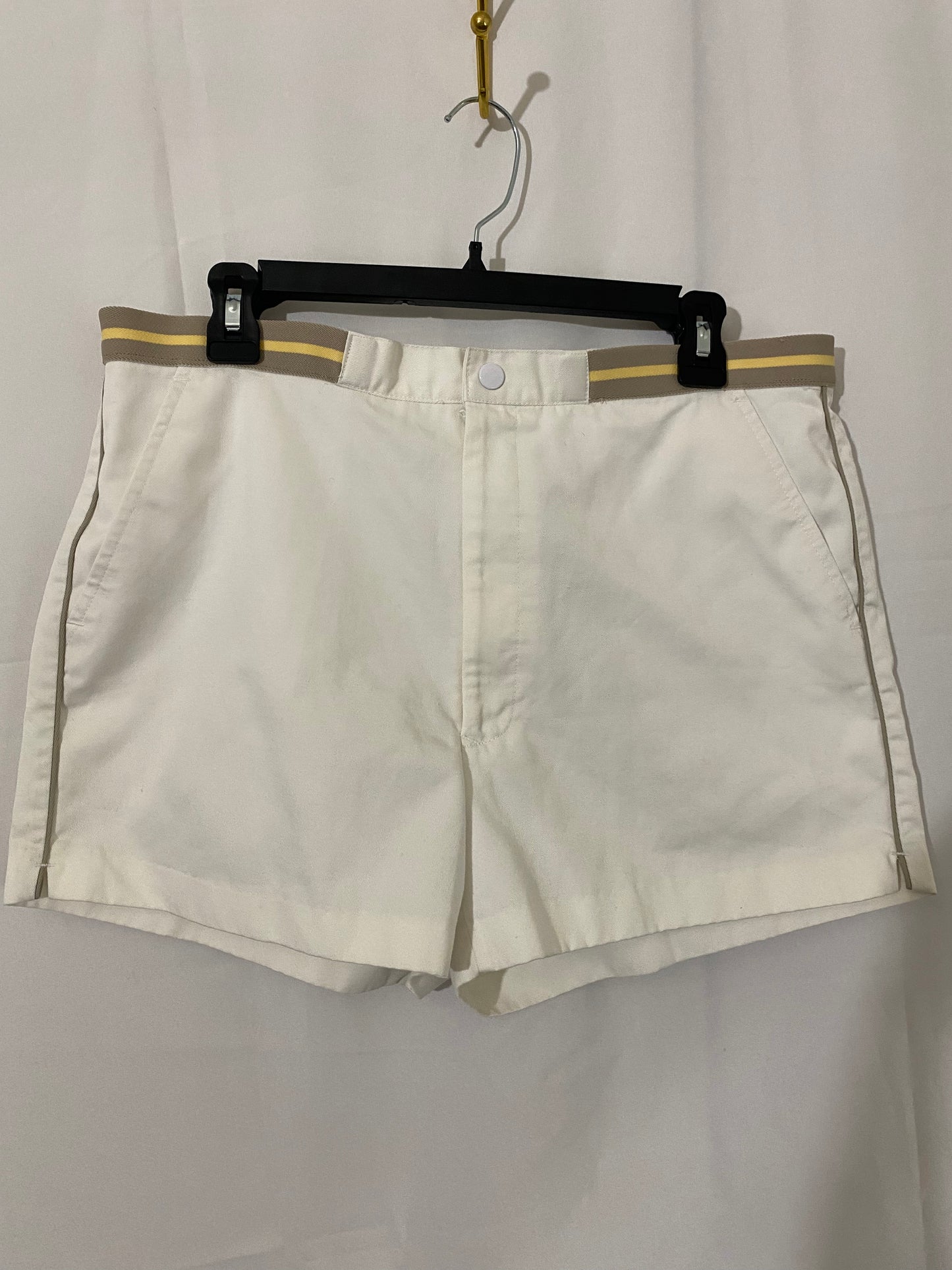 1970's White Puritan Tennis Shorts with Tan/Yellow Elastic Band