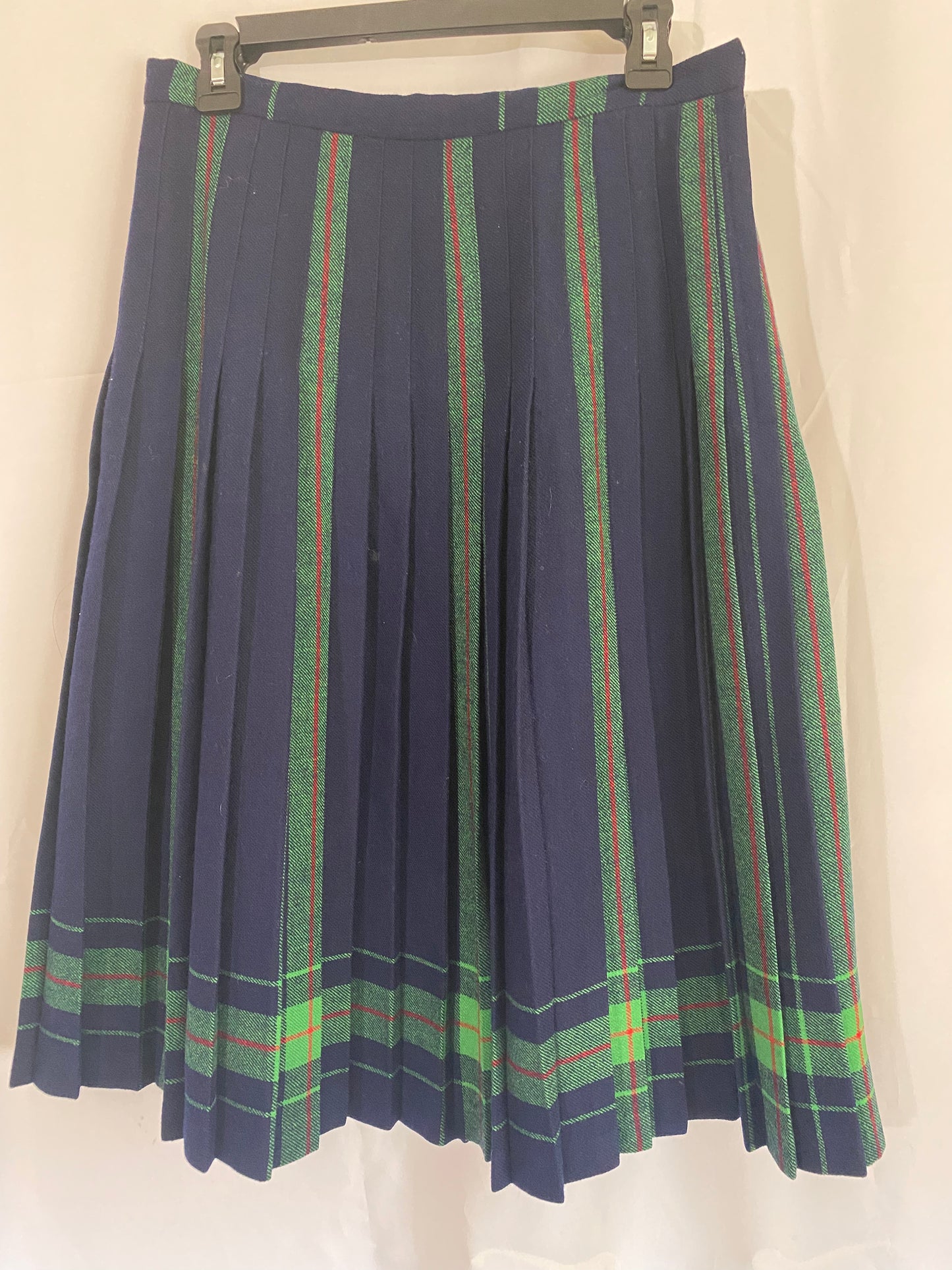 Blue, Vibrant Green, Red Wool Pleated Skirt