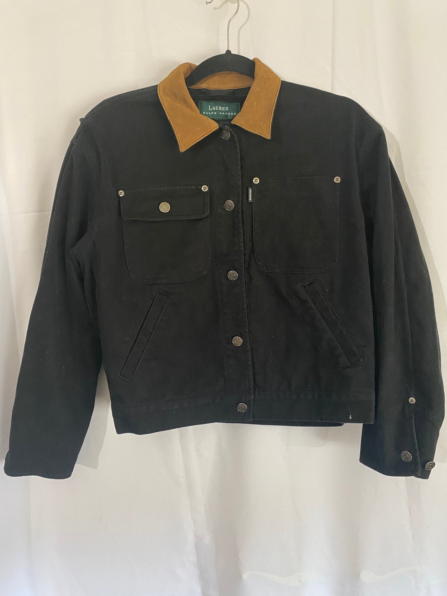 Black Ralph Lauren Jean Cropped Jacket with Leather Collar