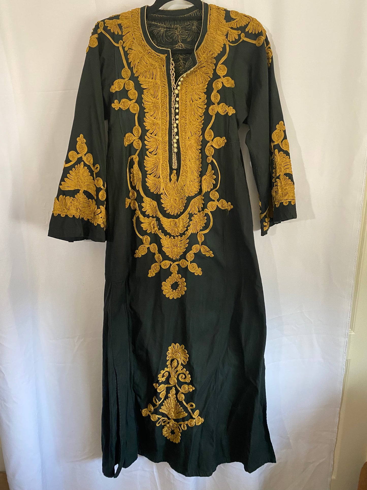 Black Traditional Garment with Brown Scrolling Design