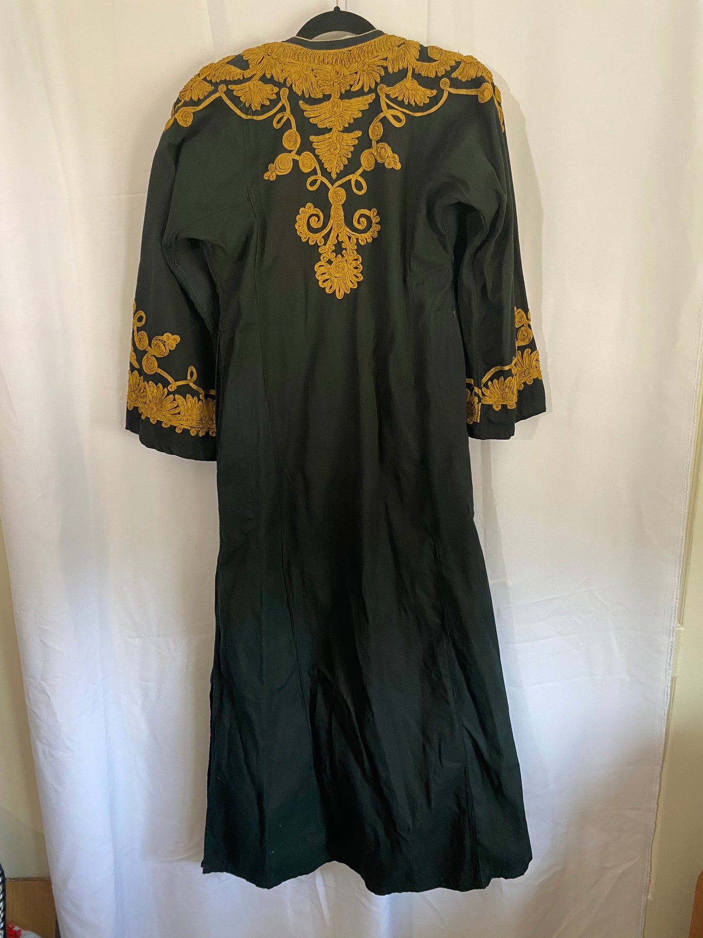 Black Traditional Garment with Brown Scrolling Design