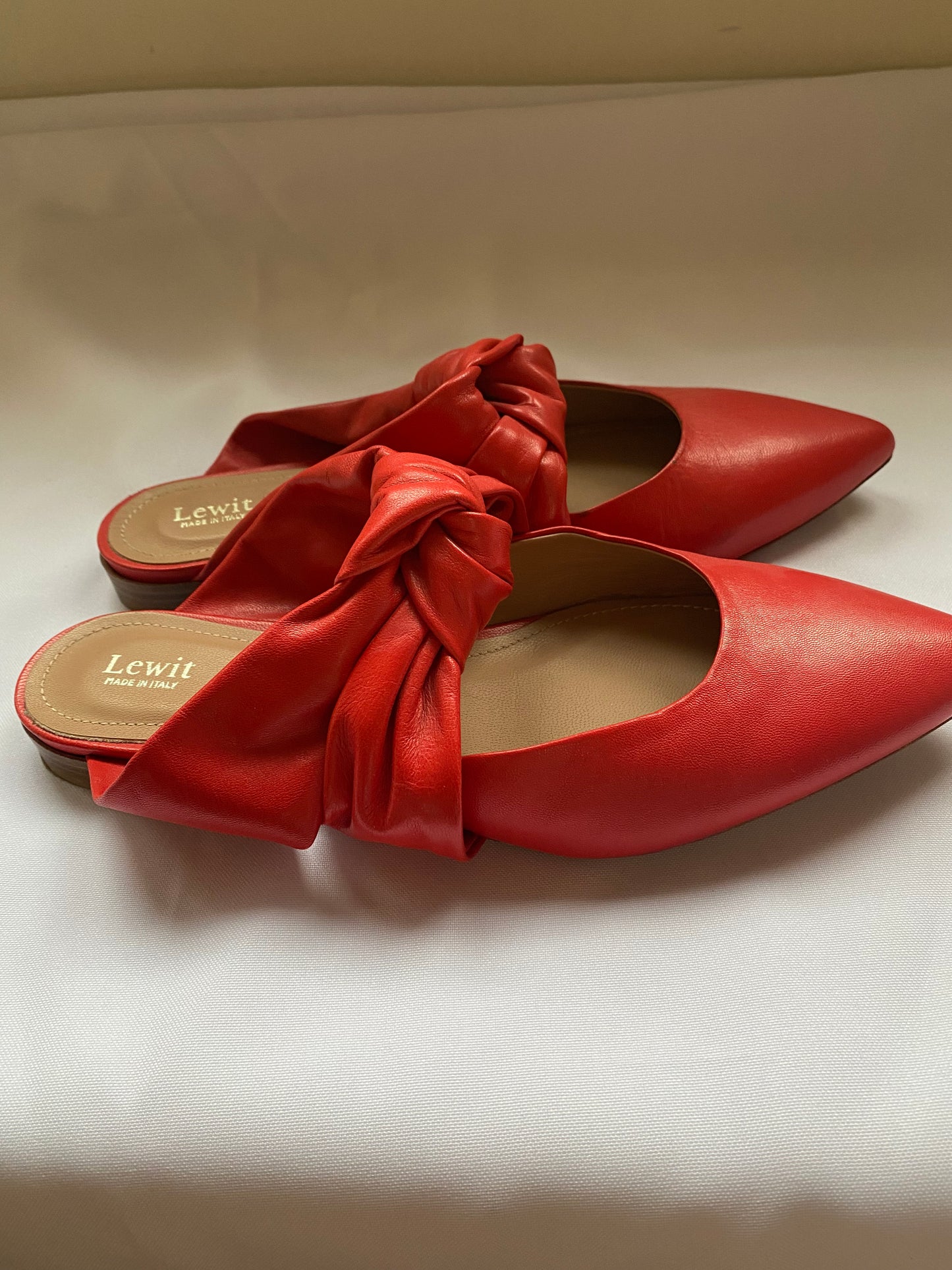 Red Leather Lewit Pointed Flats