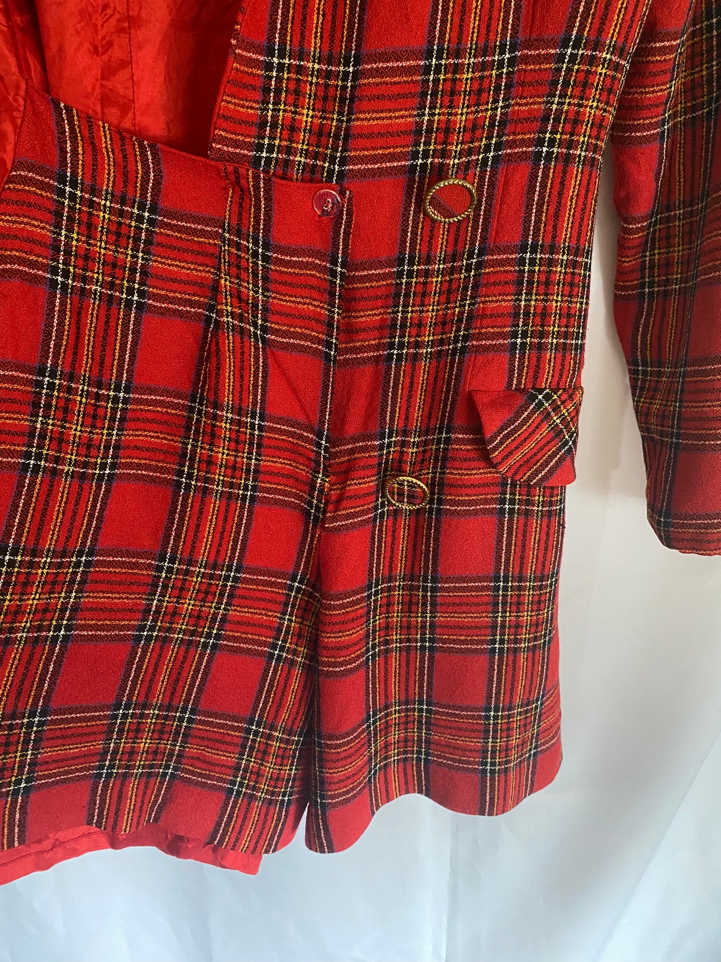1990's Red Plaid Long Sleeve Suit Short Set