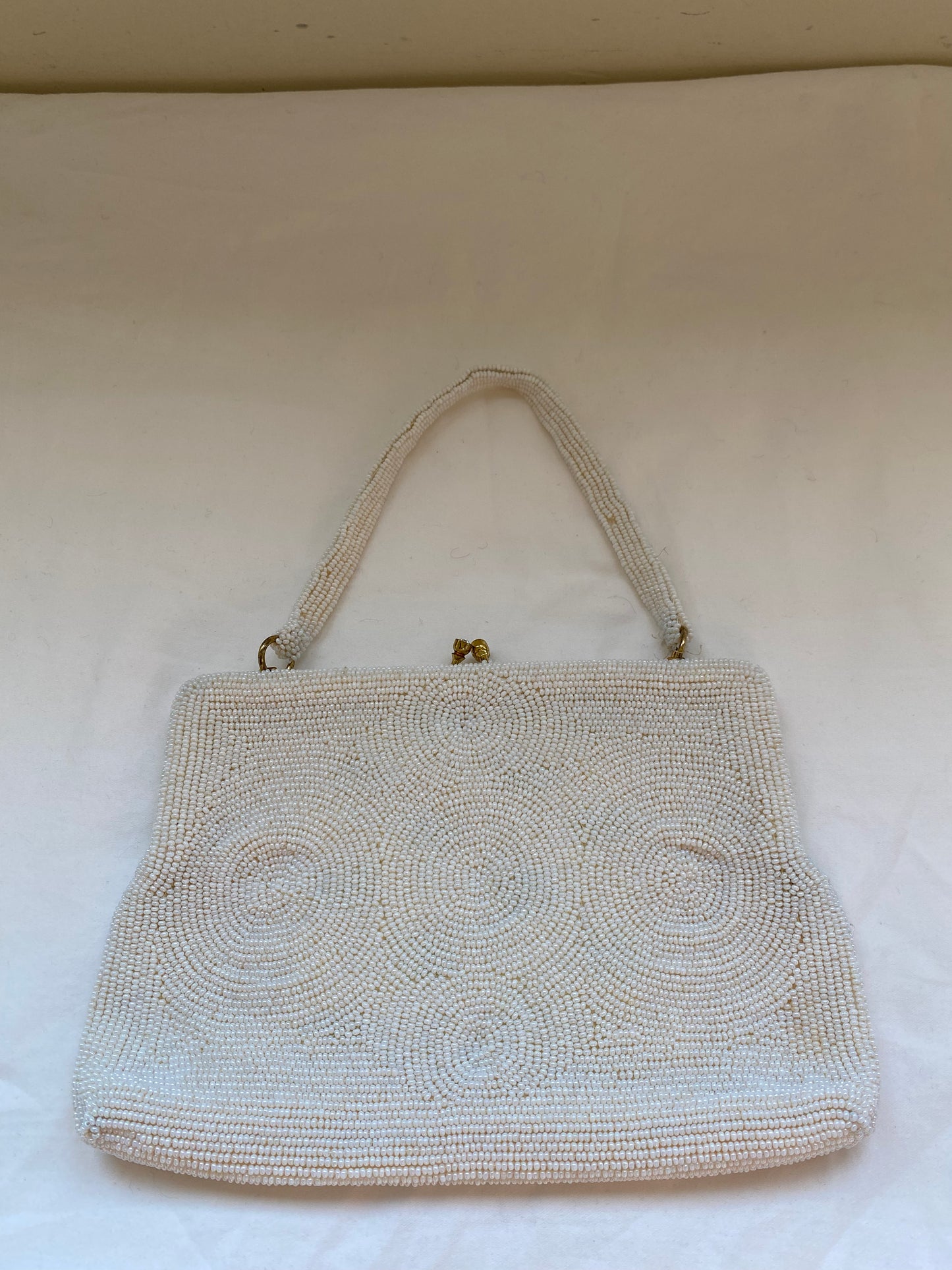 White Beaded Bow Bag with Beaded Handle