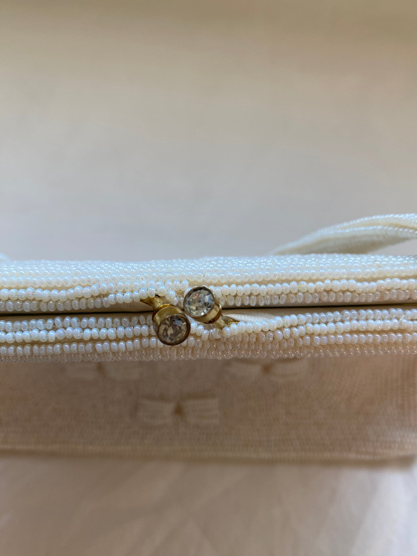 White Beaded Bow Bag with Beaded Handle